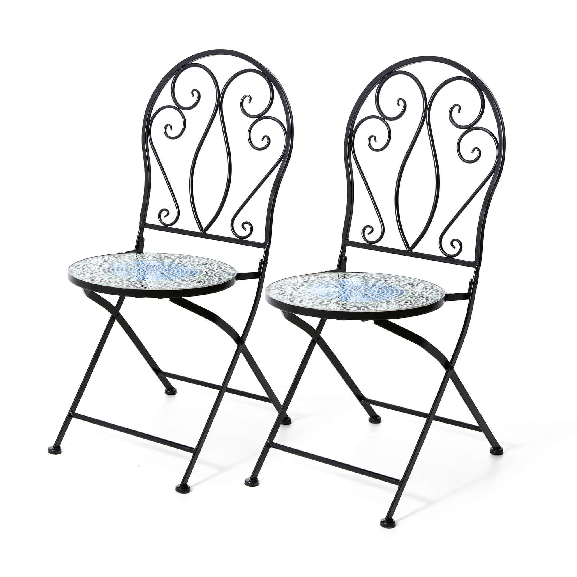 Glitzhome&#xAE; 36.5&#x22; Green Outdoor Metal Folding Bistro Chairs with Ceramic Tiles Seat, 2ct.