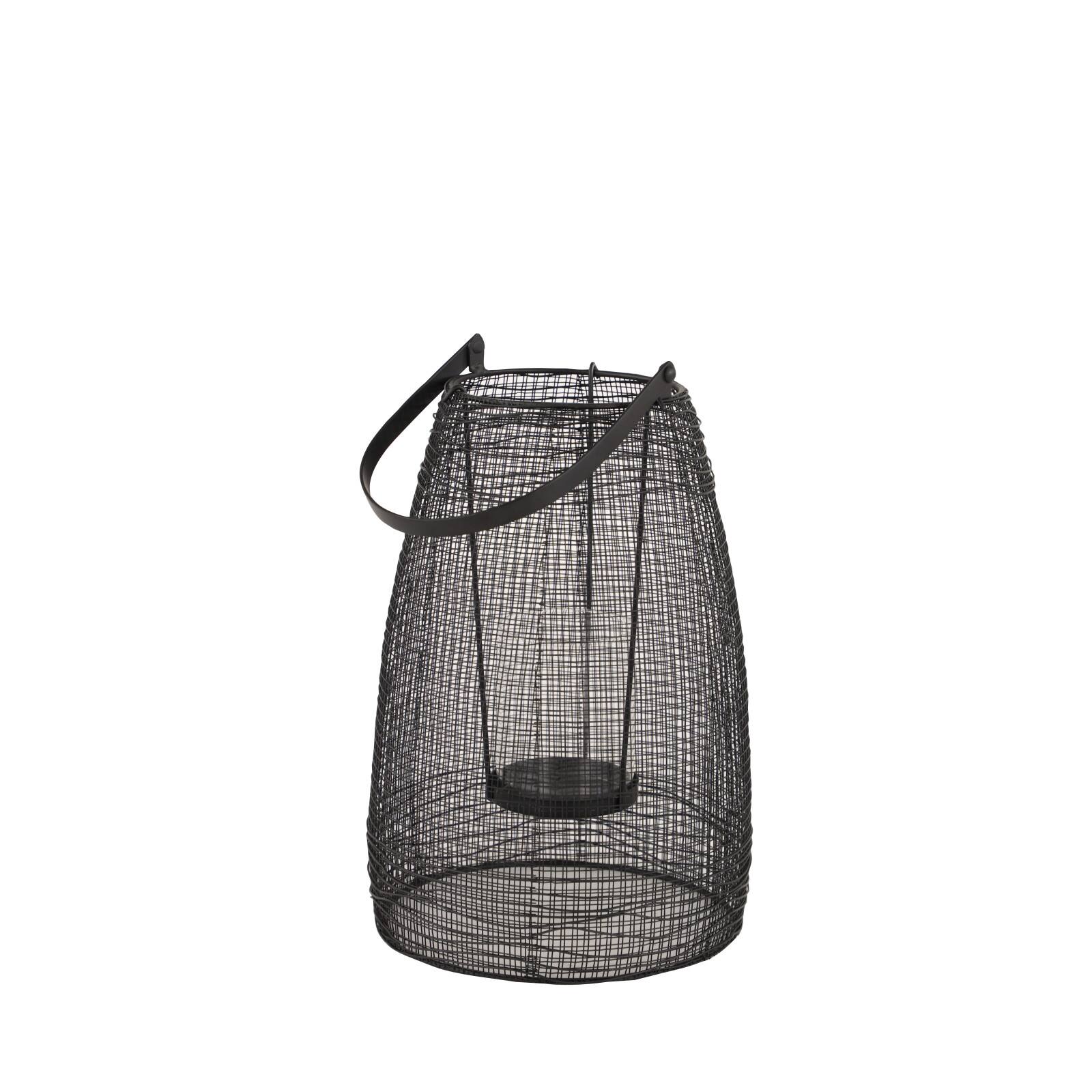 Black Iron Modern Candle Holder Lantern, 13&#x22; x 8&#x22; x 8&#x22;