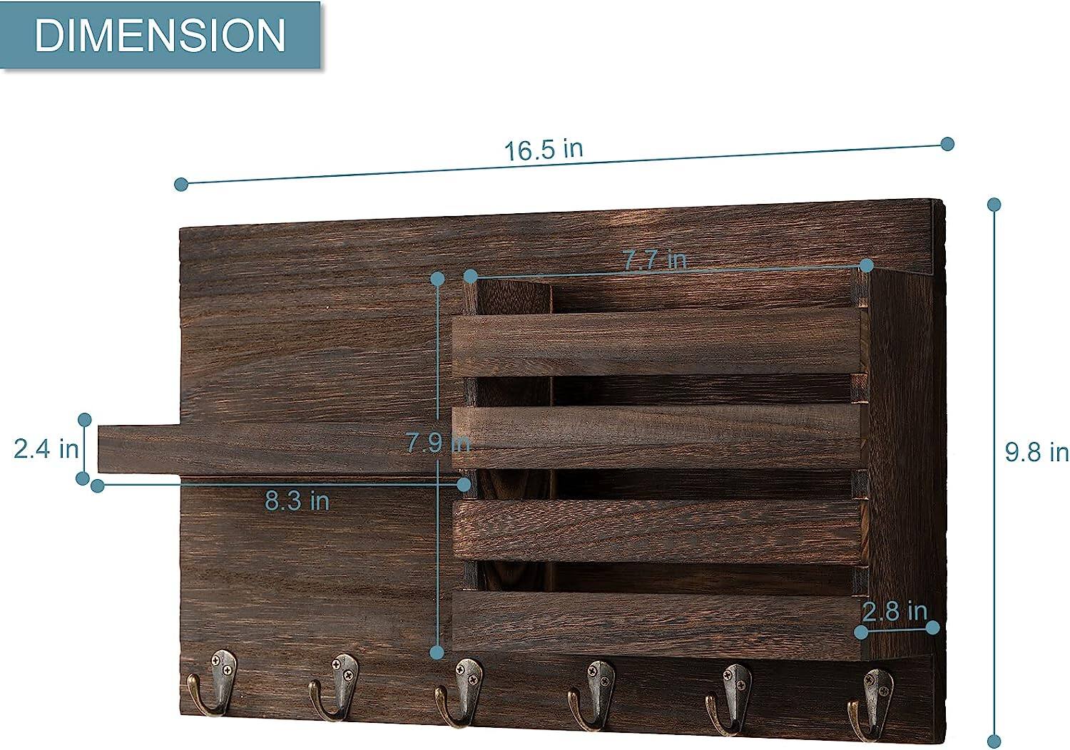 NEX™ Rustic Brown Wall-Mounted Mail Envelope Organizer with Key Hooks