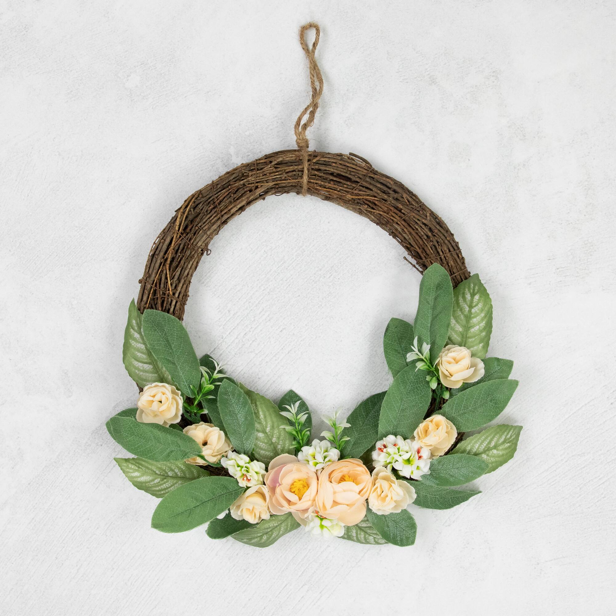 14&#x22; Mini Peach Rose Half Floral Spring Wreath