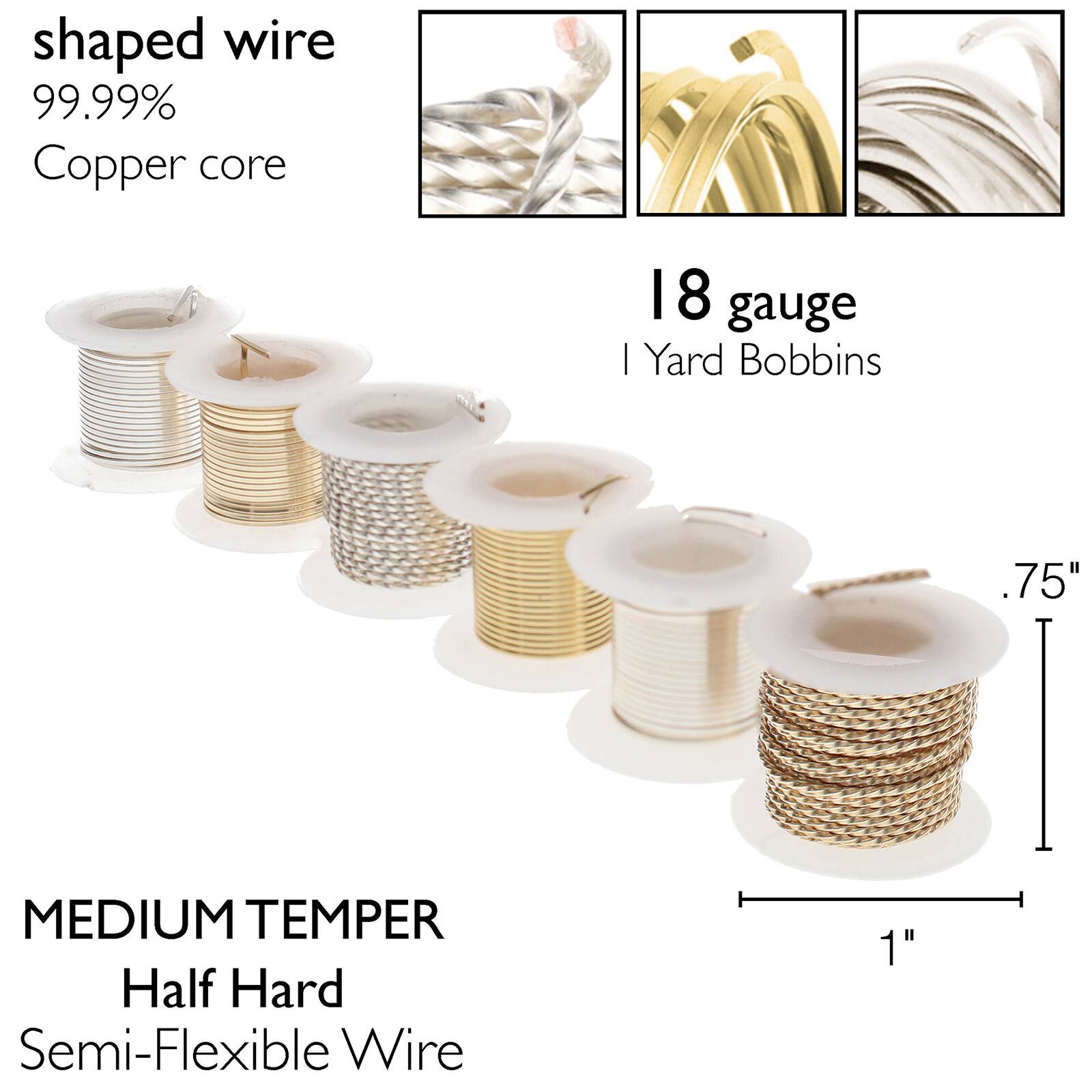 The Beadsmith&#xAE; Wire Elements&#x2122; 18 Gauge Tarnish Resistant Medium Temper Assorted Shapes Wire, 6ct.