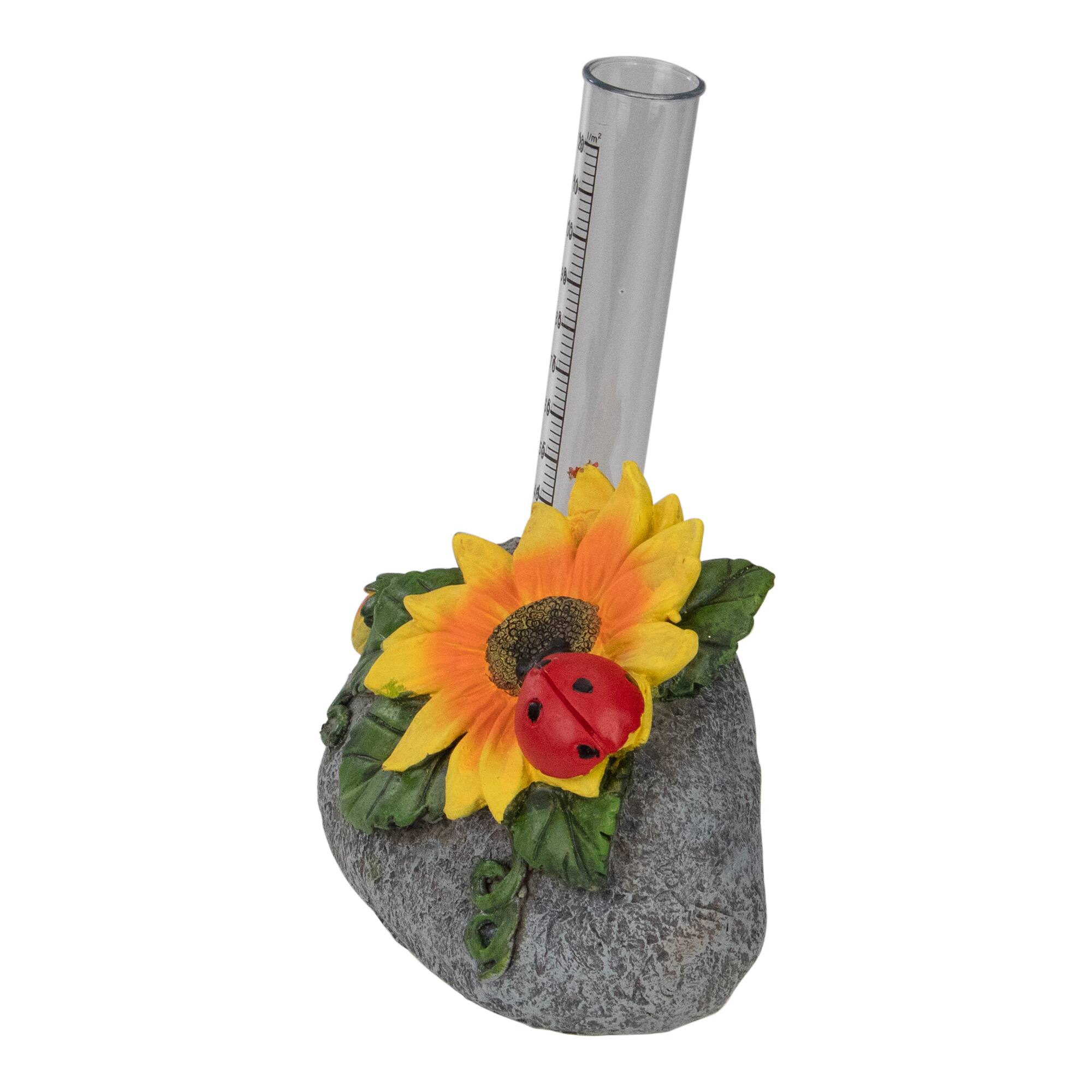 7&#x22; Sunflower &#x26; Ladybug Rock Garden Rain Gauge