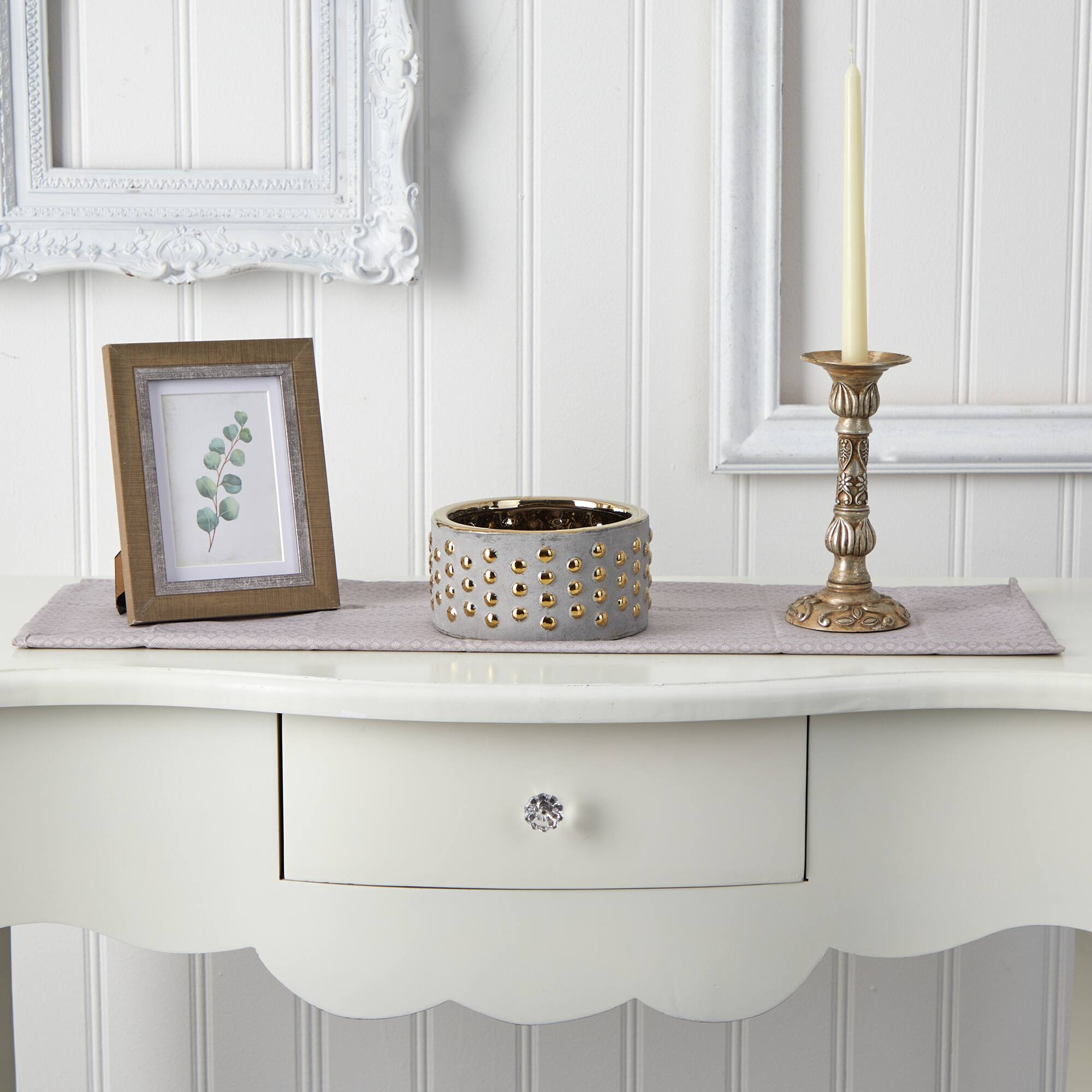 3.5" Regal Stone Hobnail Planter with Gold Accents