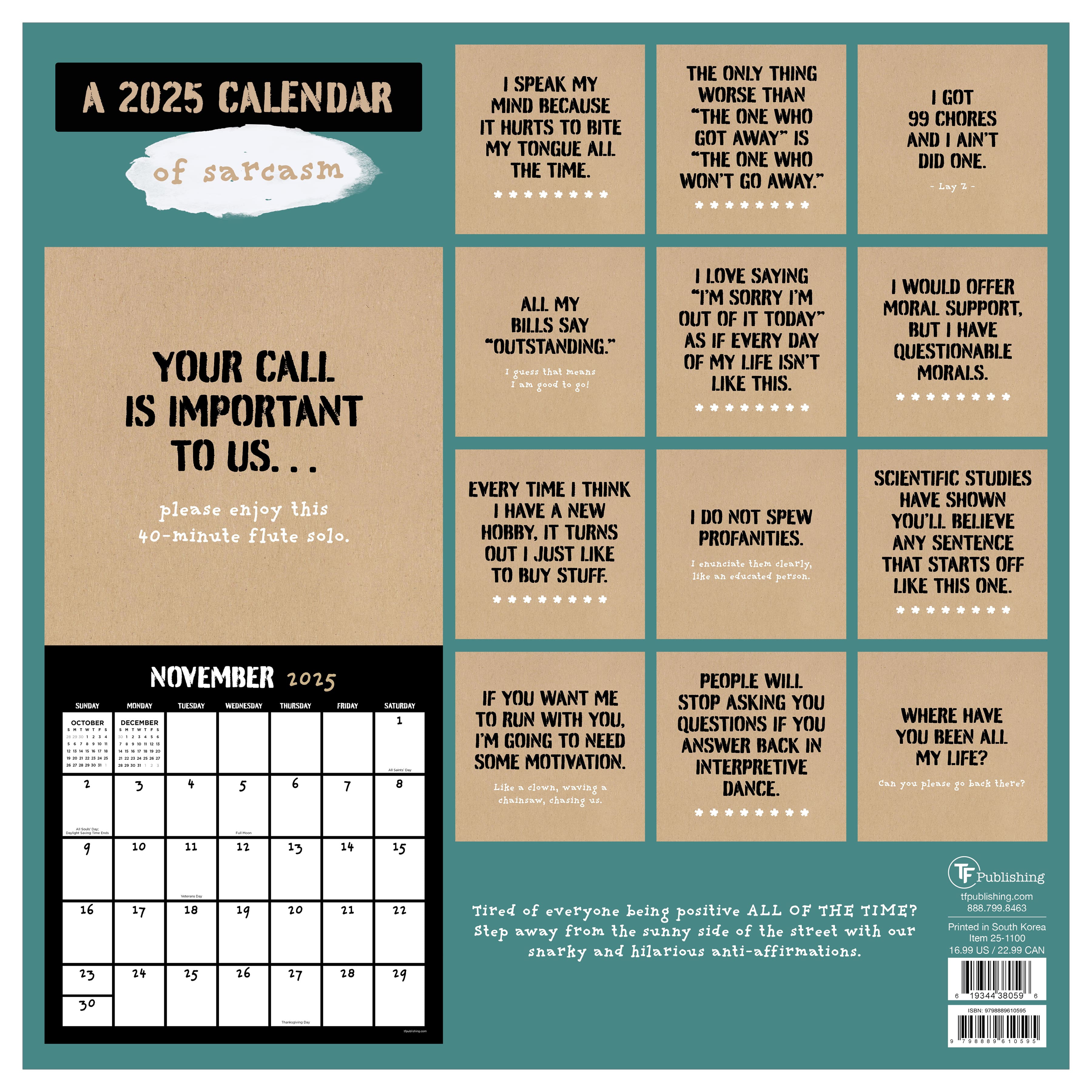 TF Publishing 2025 Anti-Affirmations Wall Calendar