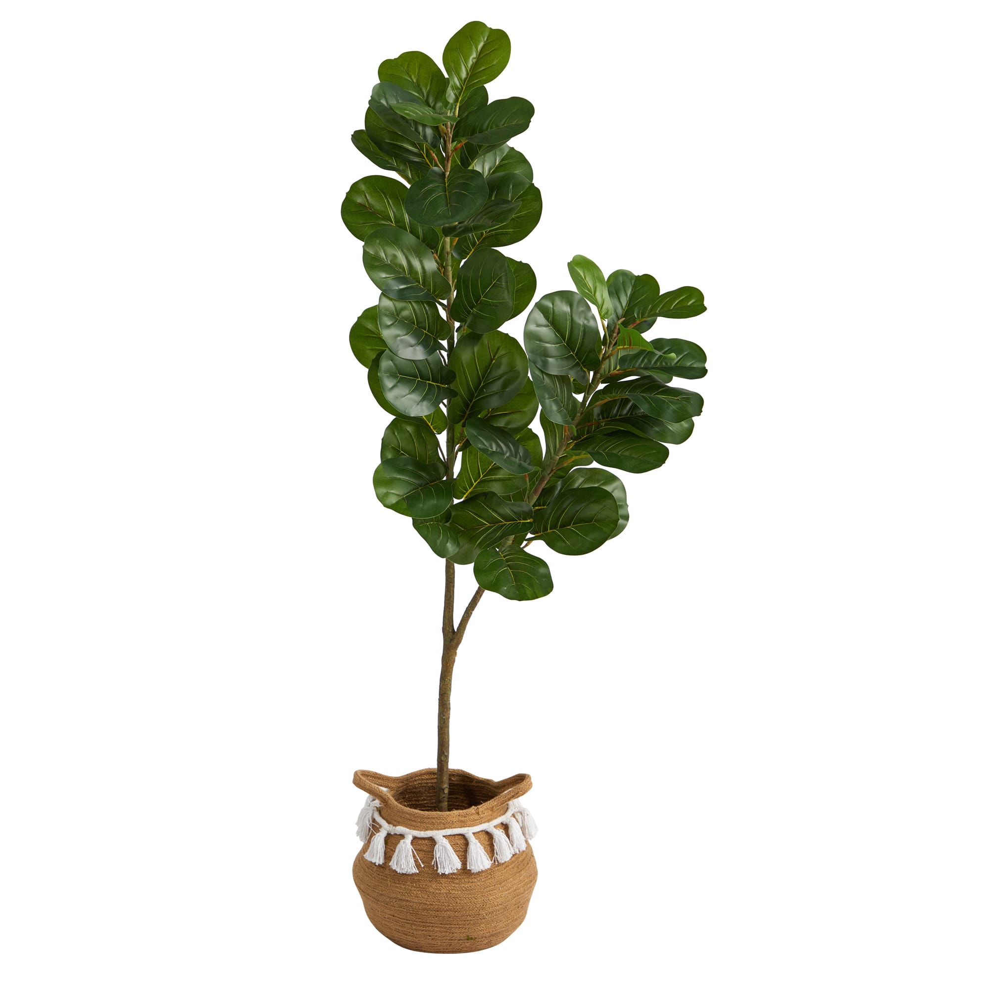 4.5ft. Fiddle Leaf Fig Artificial Tree with Boho Chic Handmade Natural Cotton Woven Planter with