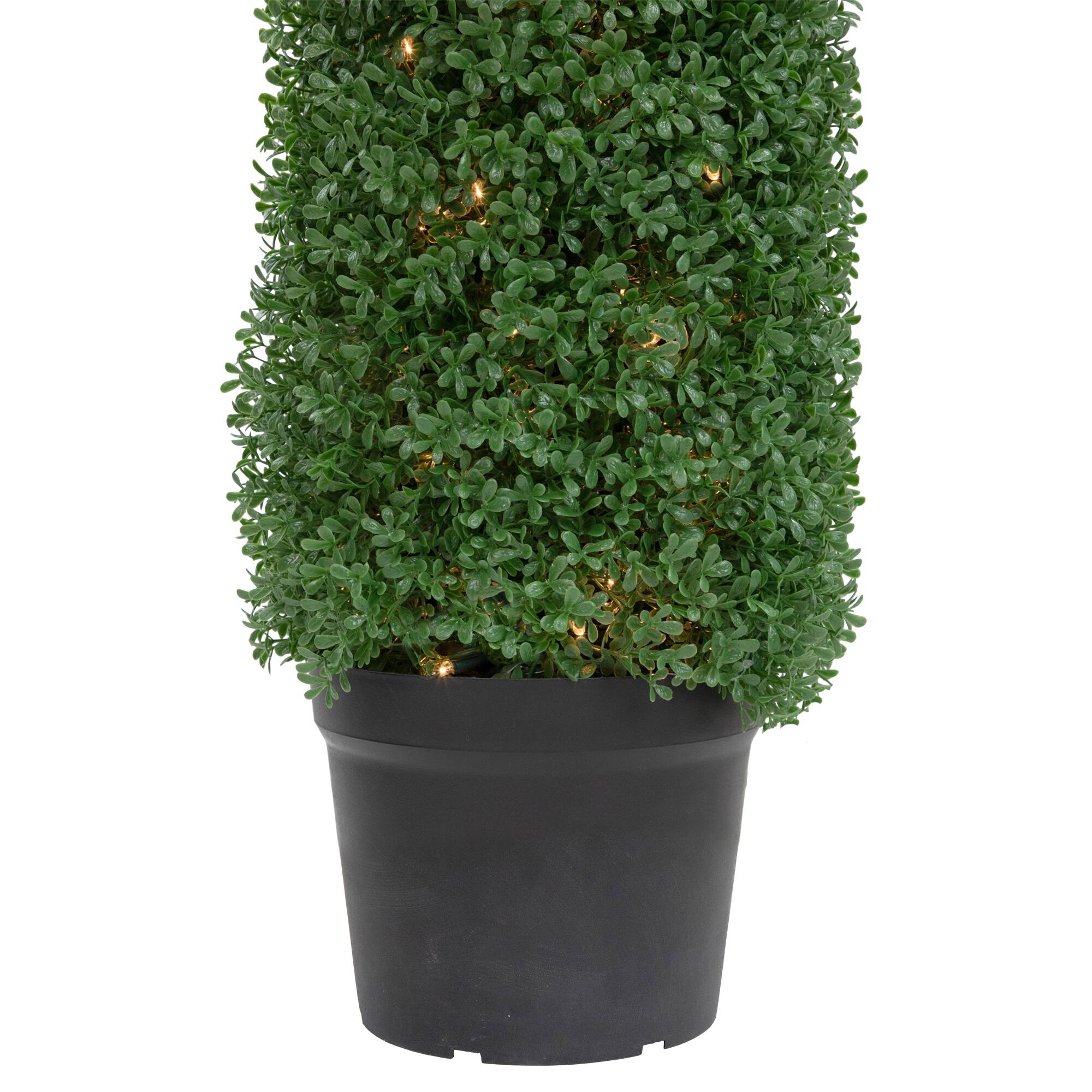 4ft. Pre-Lit Artificial Boxwood Cone Topiary Tree with Pot, Clear Lights