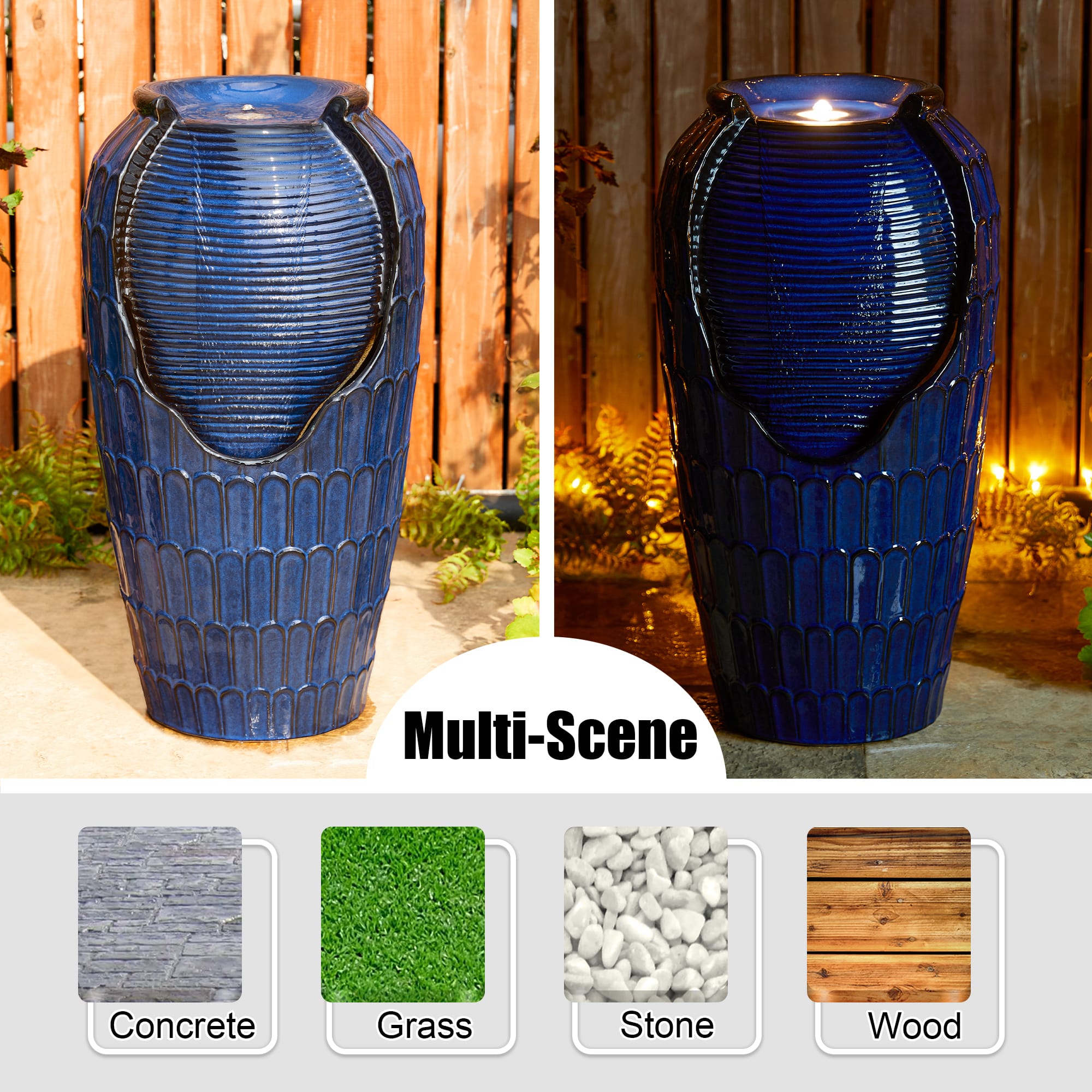 Glitzhome® 28.25" LED Petals Textured Ceramic Jar Outdoor Floor Fountain