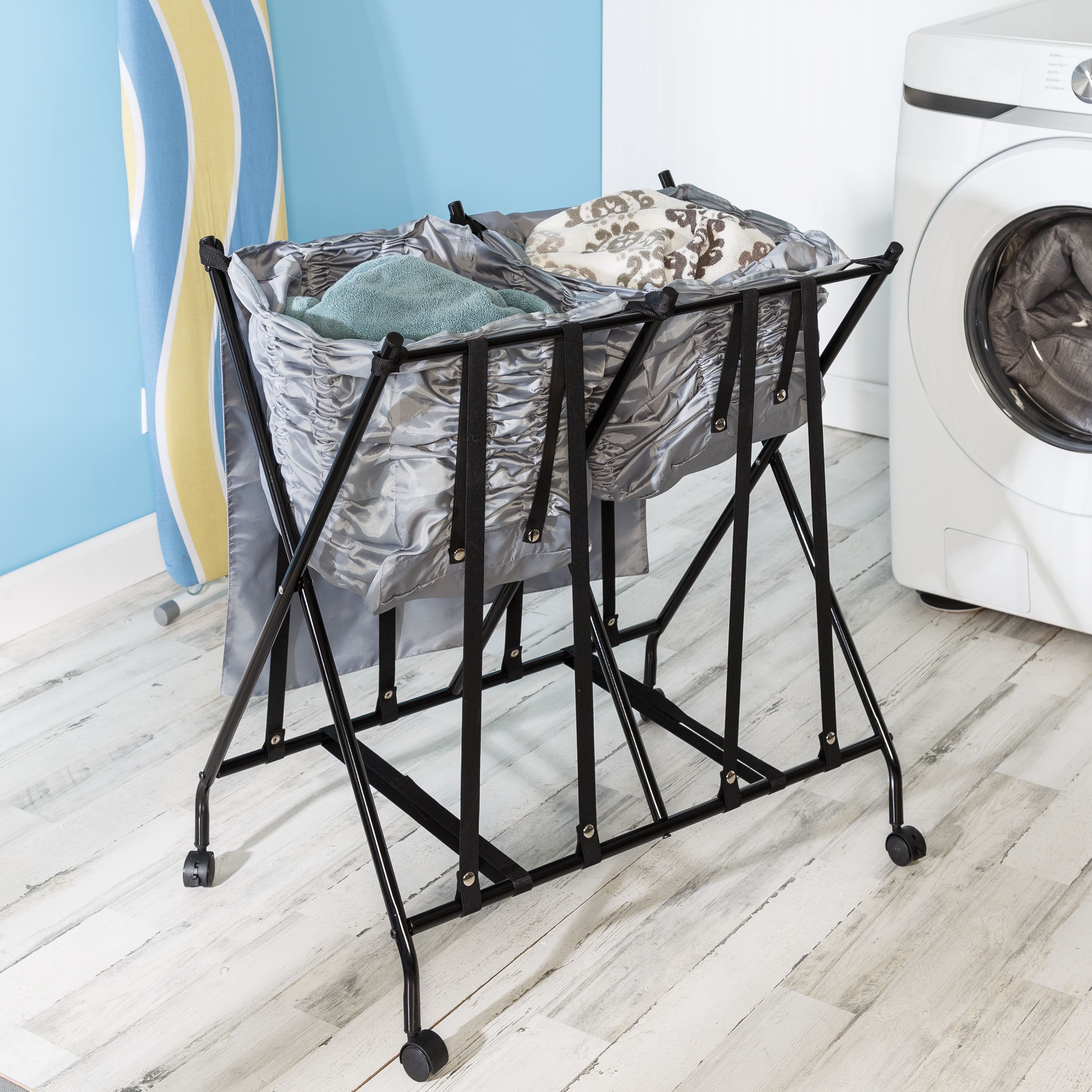 Honey Can Do Black/Gray Double Bounce Back Hamper with Wheels and Lid