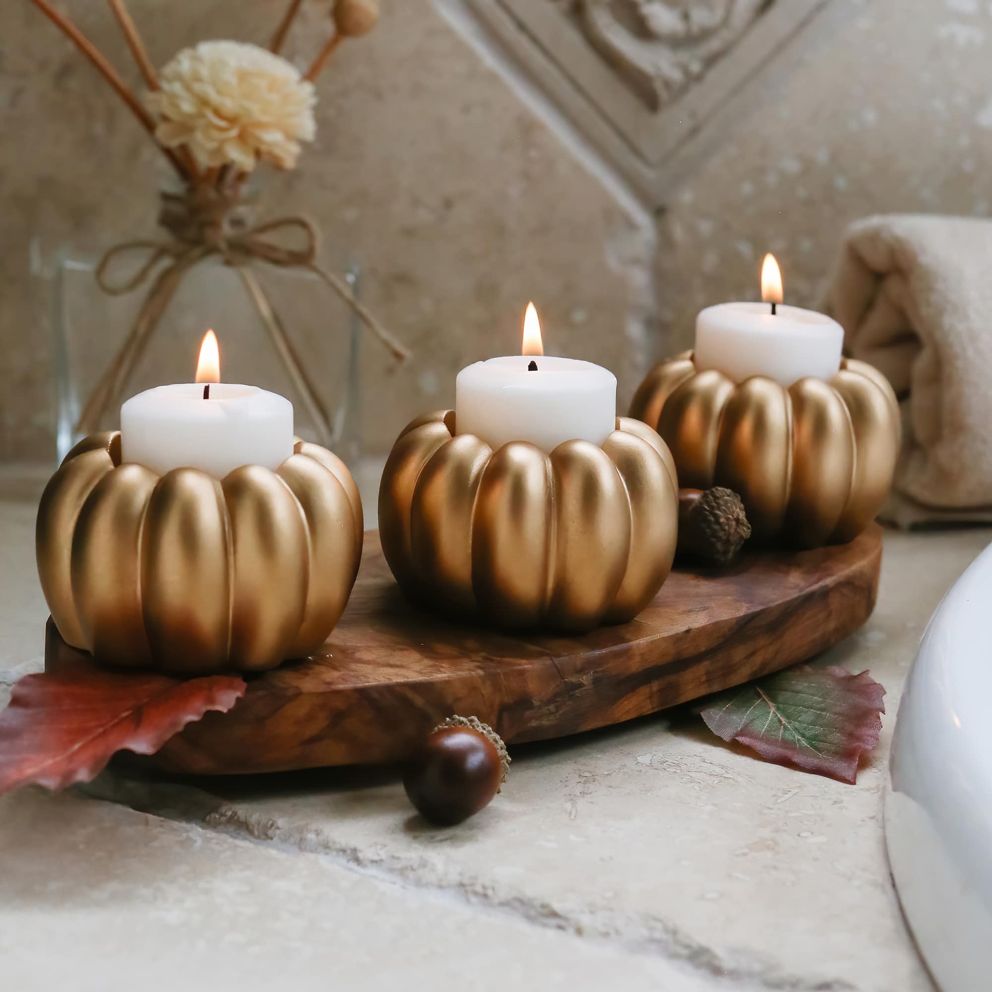 Kate Aspen Gold Pumpkin 2-in-1 Tealight Candlestick Holder Set, 6ct.