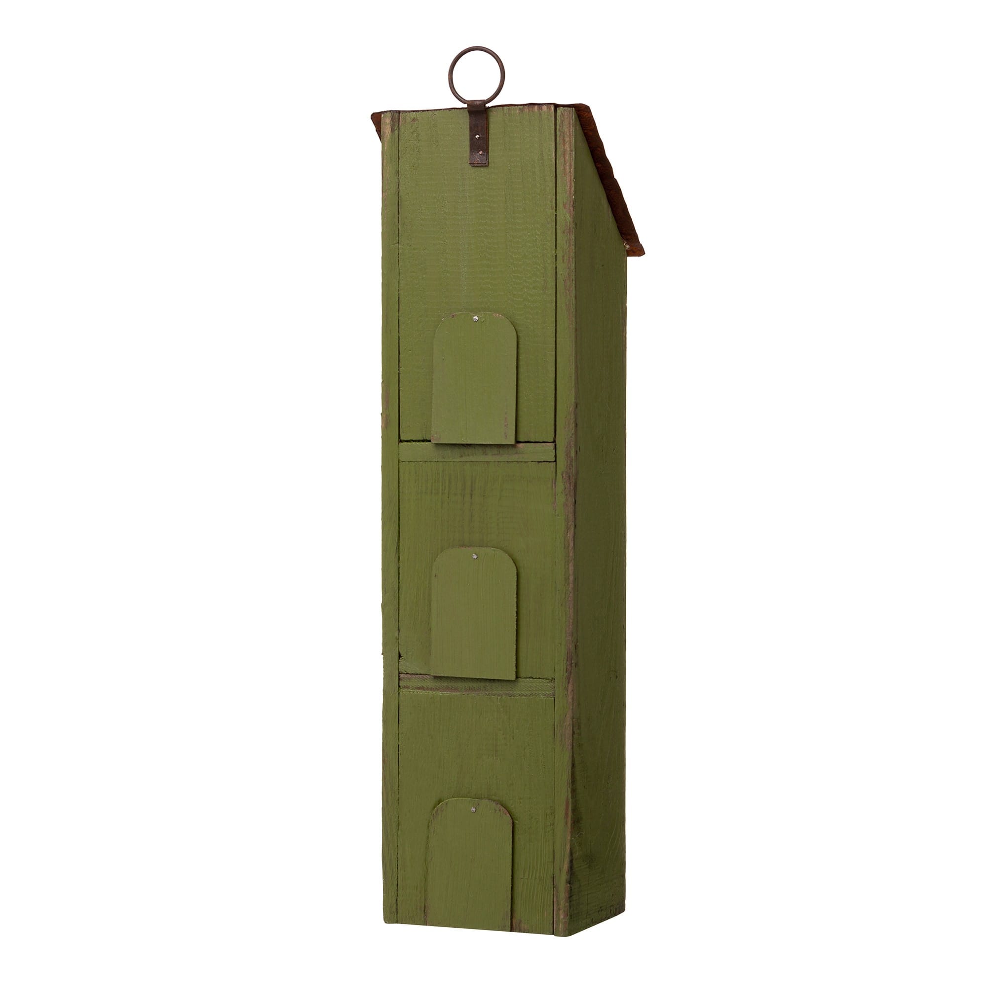 Glitzhome&#xAE; 18&#x22; Green Window-Blinds Distressed Solid Wood Birdhouse