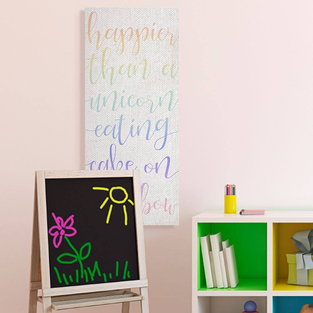 Stupell Industries Happier Than Unicorn Eating Cake Quote Rainbow Text Canvas Wall Art