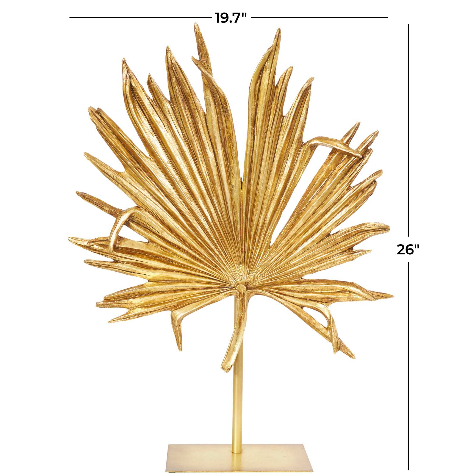 26&#x22; Gold Leaf Textured Metallic Palm Sculpture with Stand