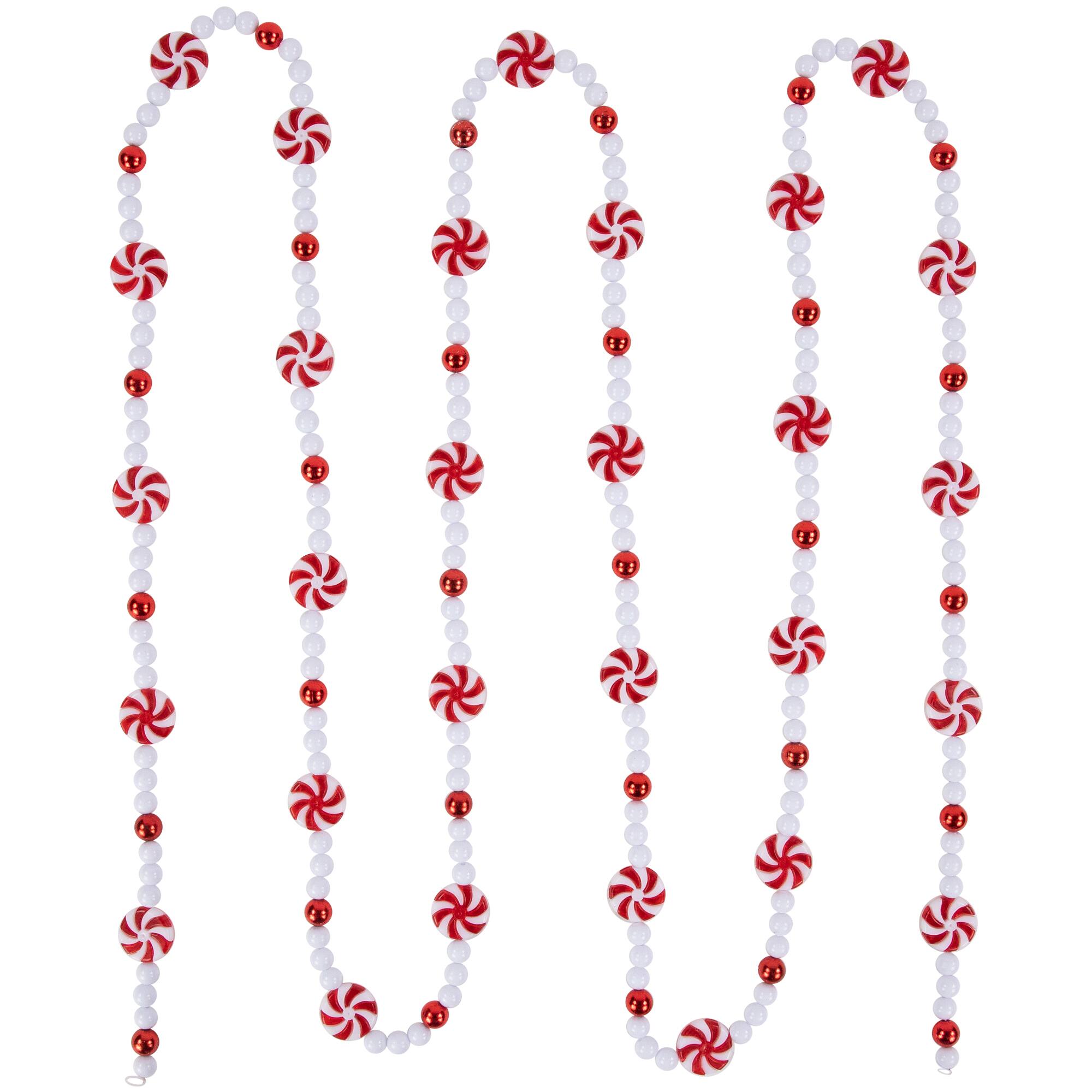 9ft. Shatterproof Red &#x26; White Peppermint Beaded Garland