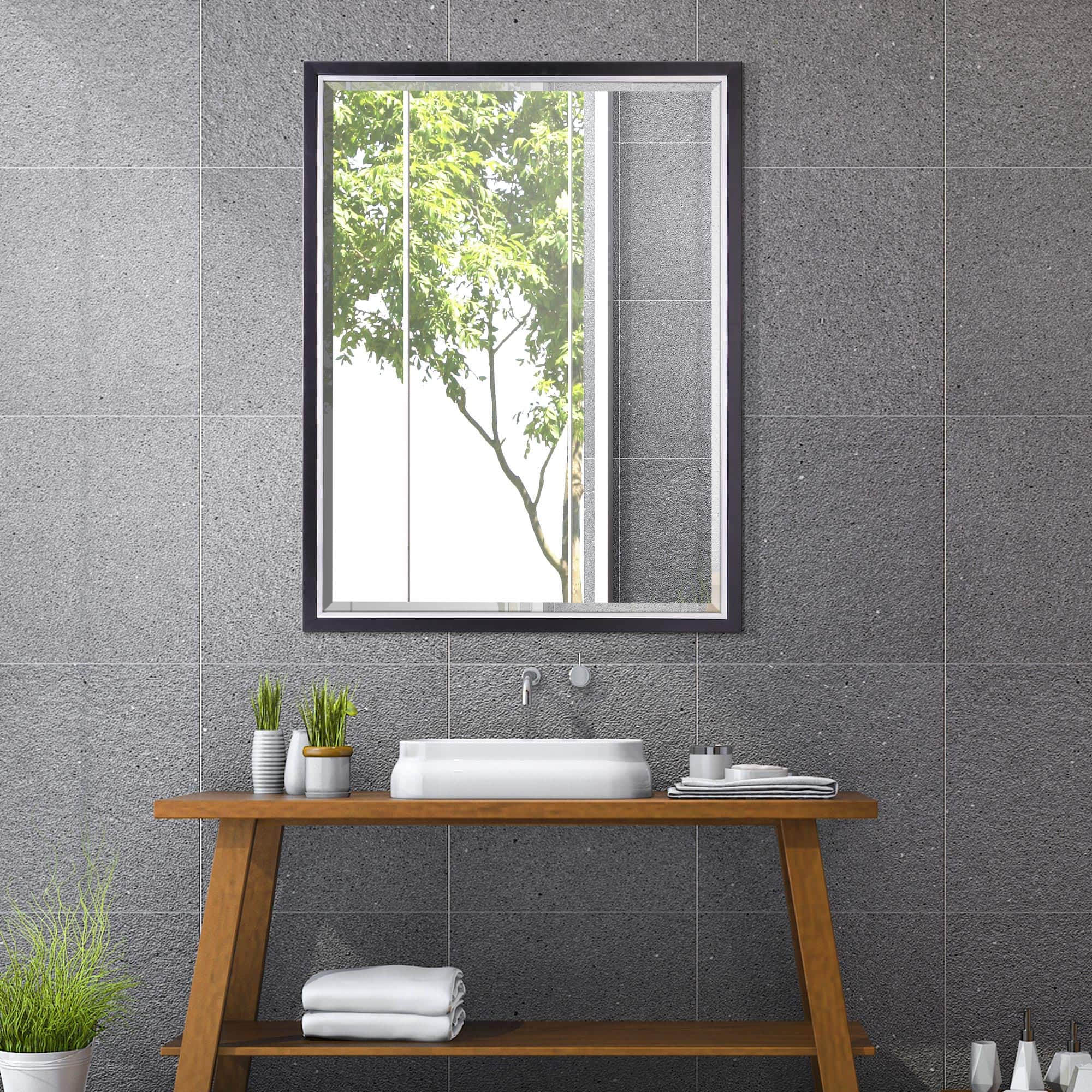 Brushed Black/Chrome Metal Framed Beveled Edge Wall Mirror - 30&#x22; x 40&#x22;