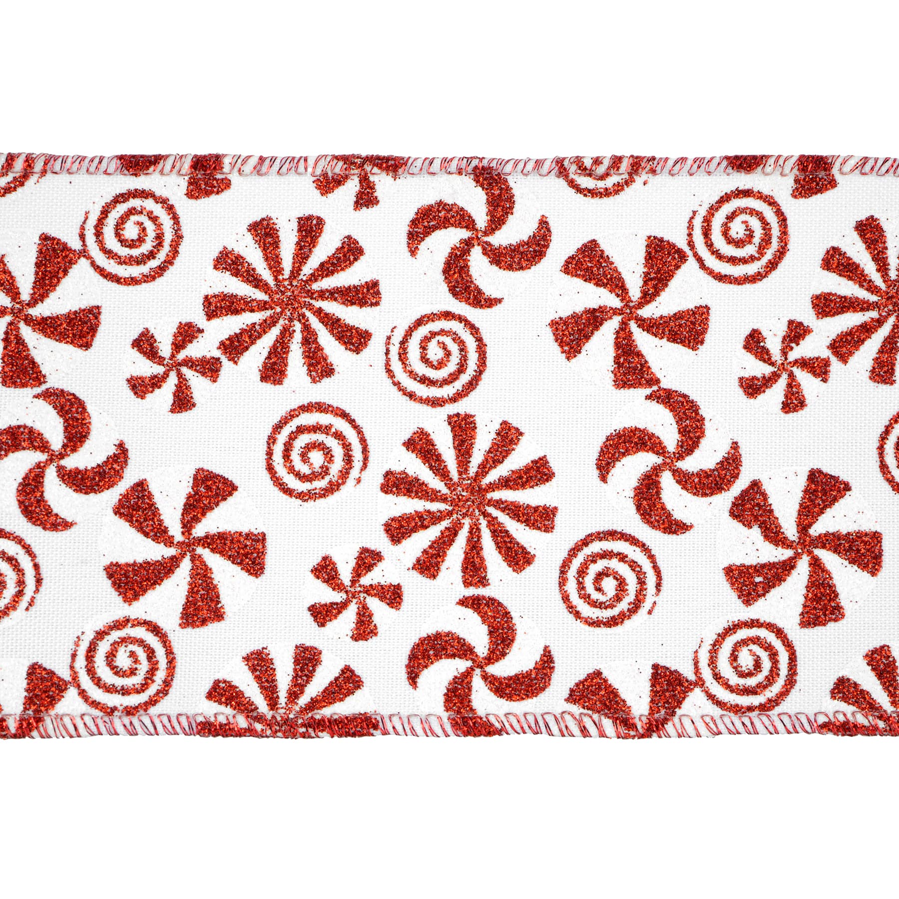 3.5" x 30ft. Red & White Peppermint Wired Glitter Ribbon by Celebrate It®