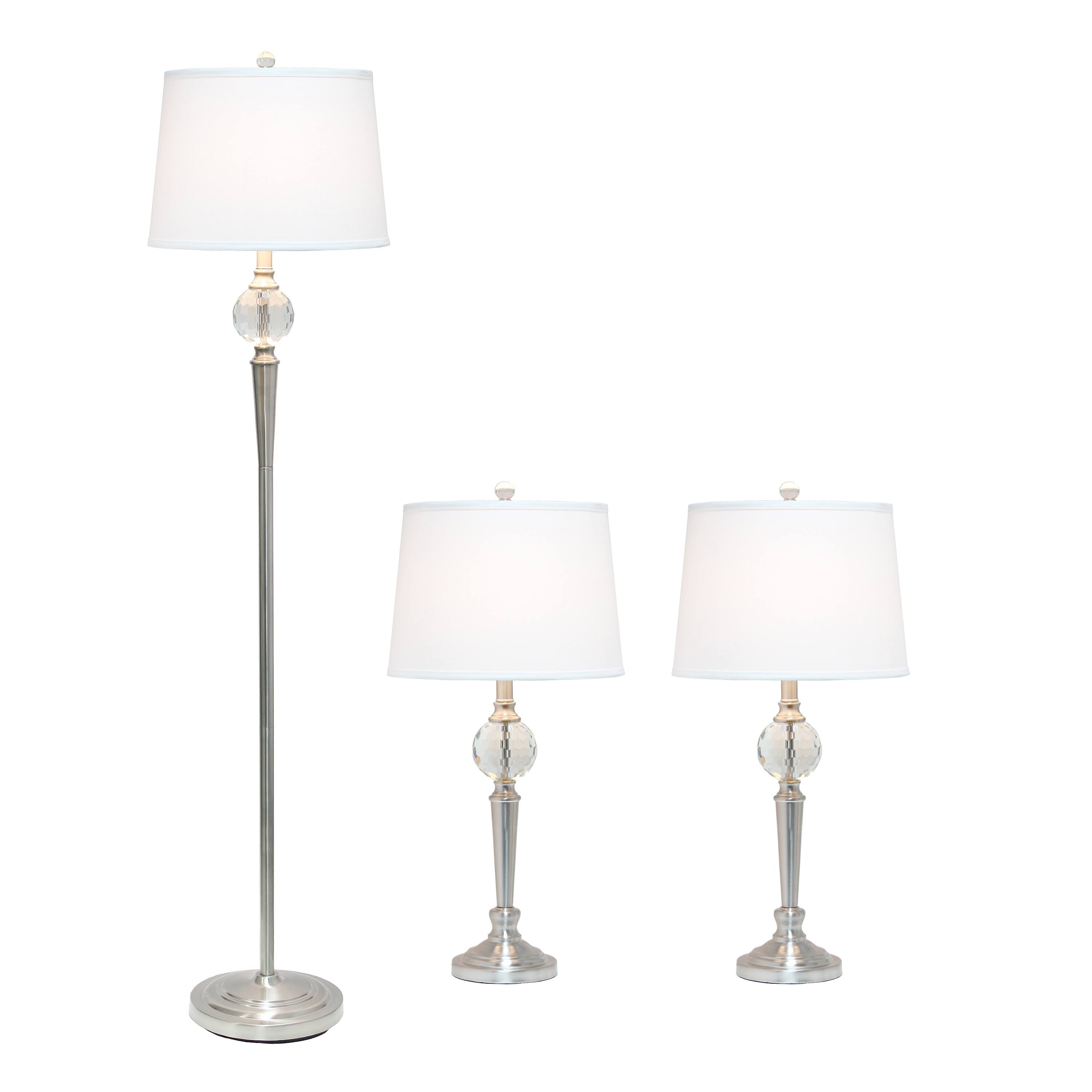 Lalia Home Brushed Nickel Crystal Drop Table and Floor Lamp Set