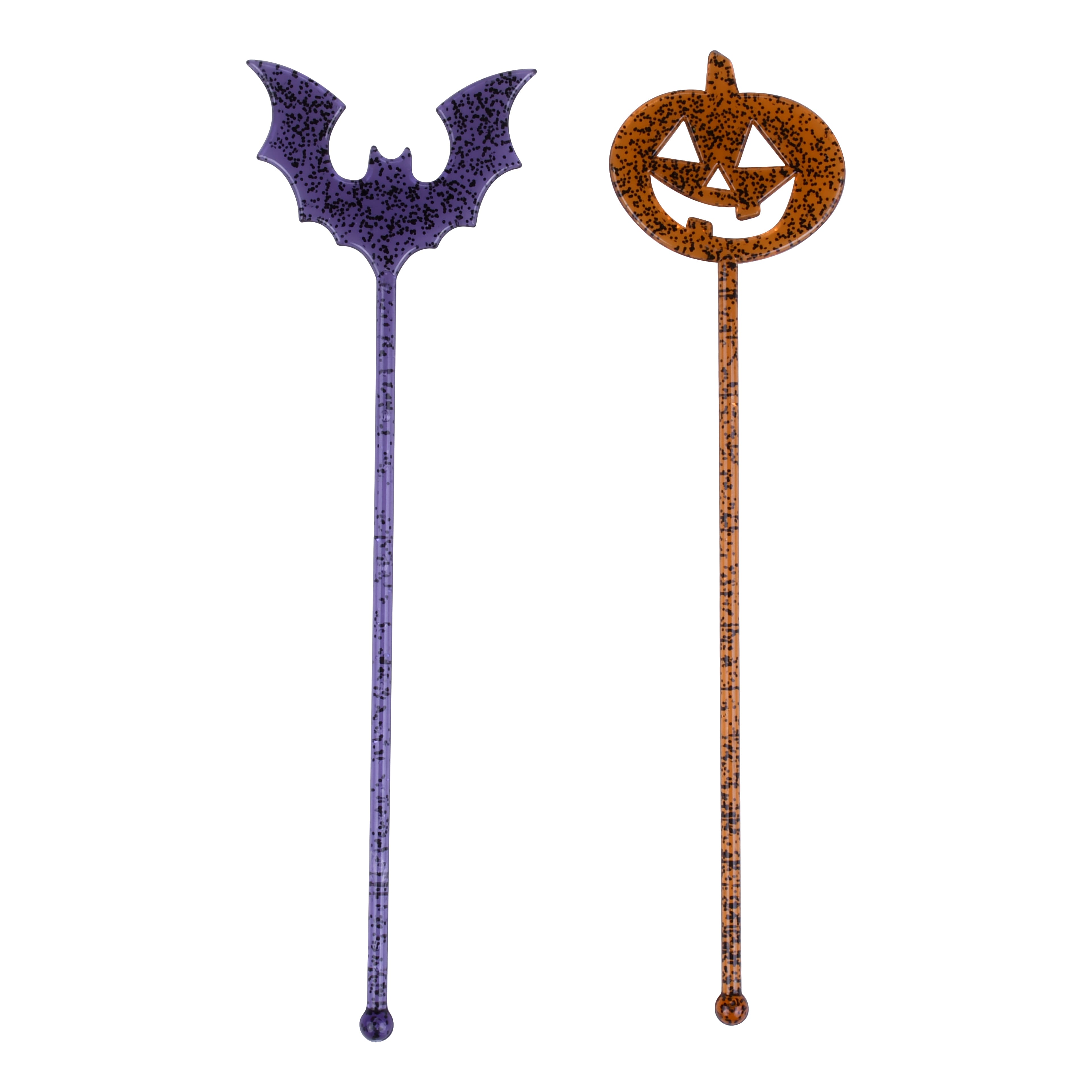 8&#x22; Trick-or-Treat Jack-o&#x27;-Lantern &#x26; Bat Drink Stirrers, 12ct. by Makery&#x2122;