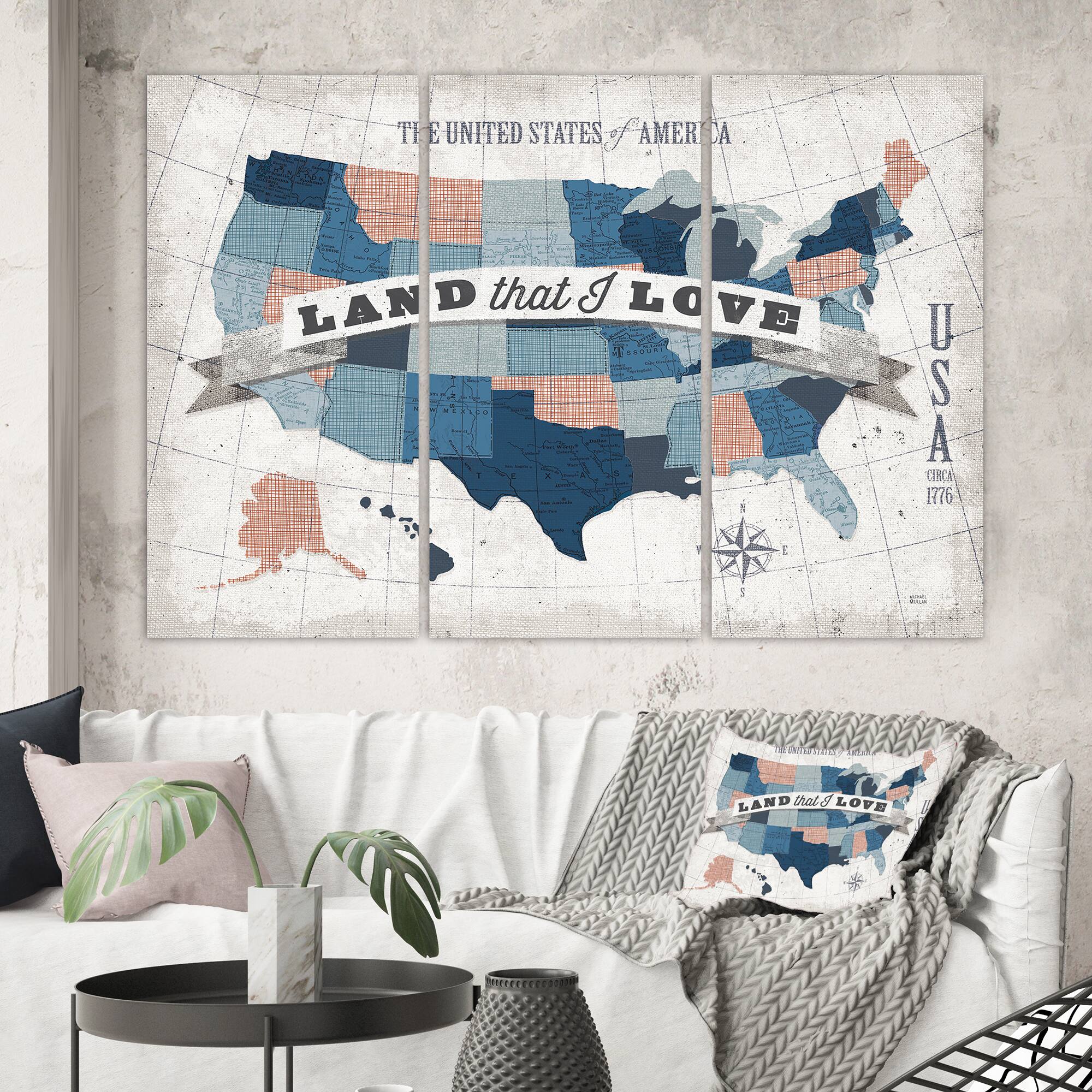 Designart - American Map Watercolor - Map Canvas Art