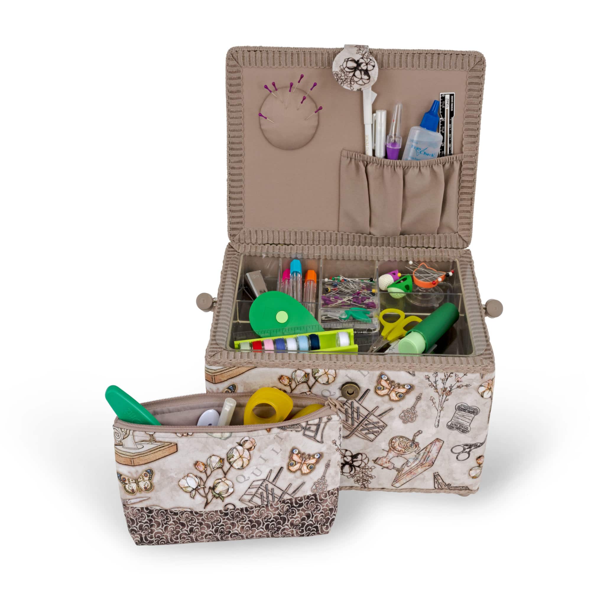 Dritz® Neutral Sewing Large Rectangular Sewing Basket With Zippered Case