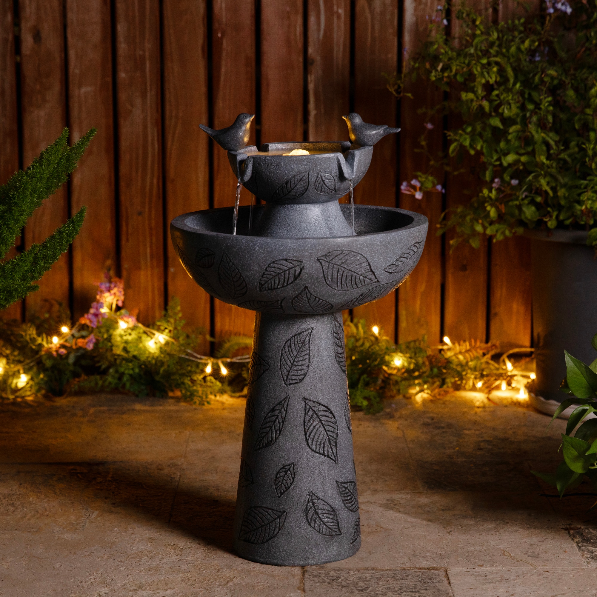 Glitzhome® 26" LED 2-Tier Birdbath Outdoor Fountain with Birds