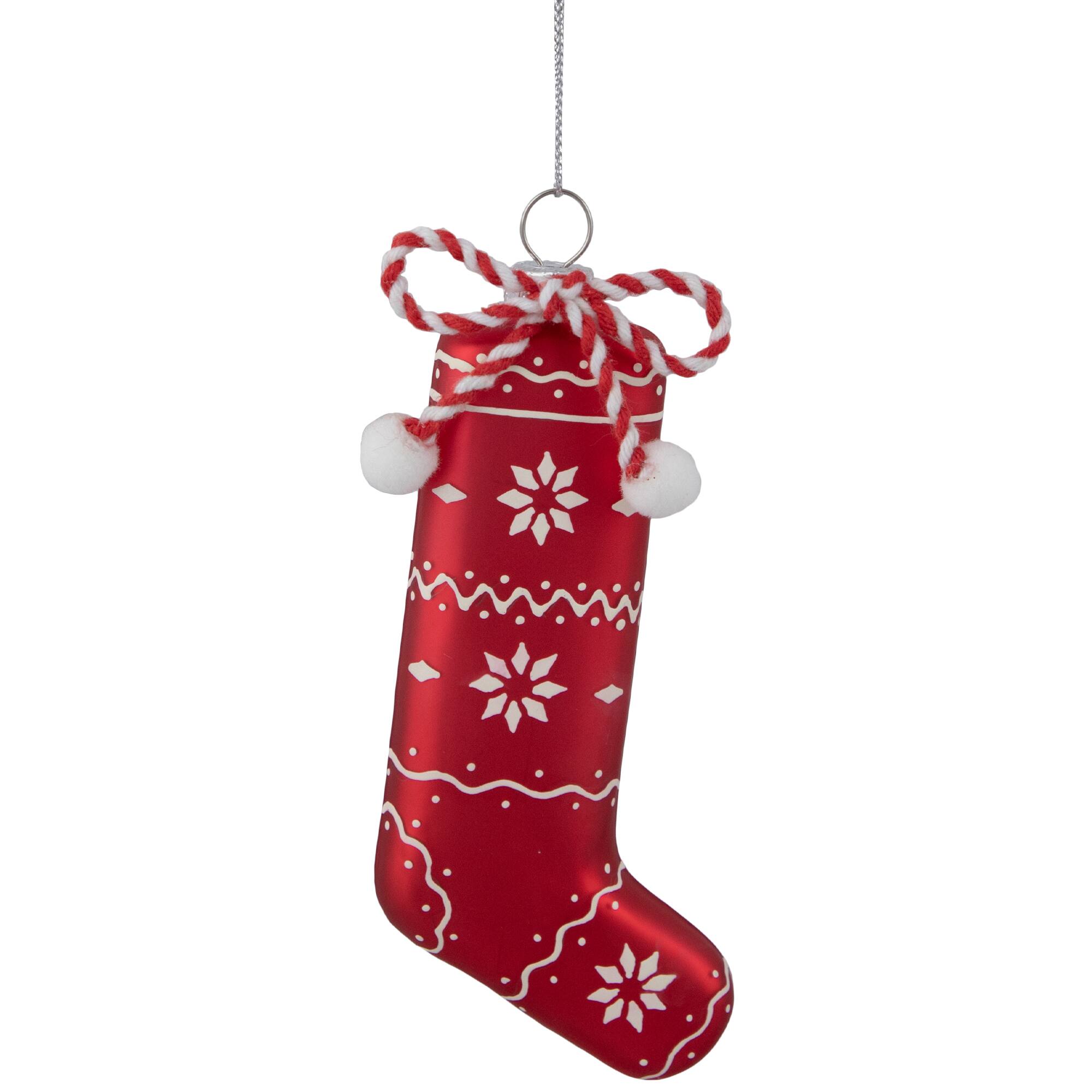 5&#x22; Red &#x26; White Glass Christmas Stocking Ornament
