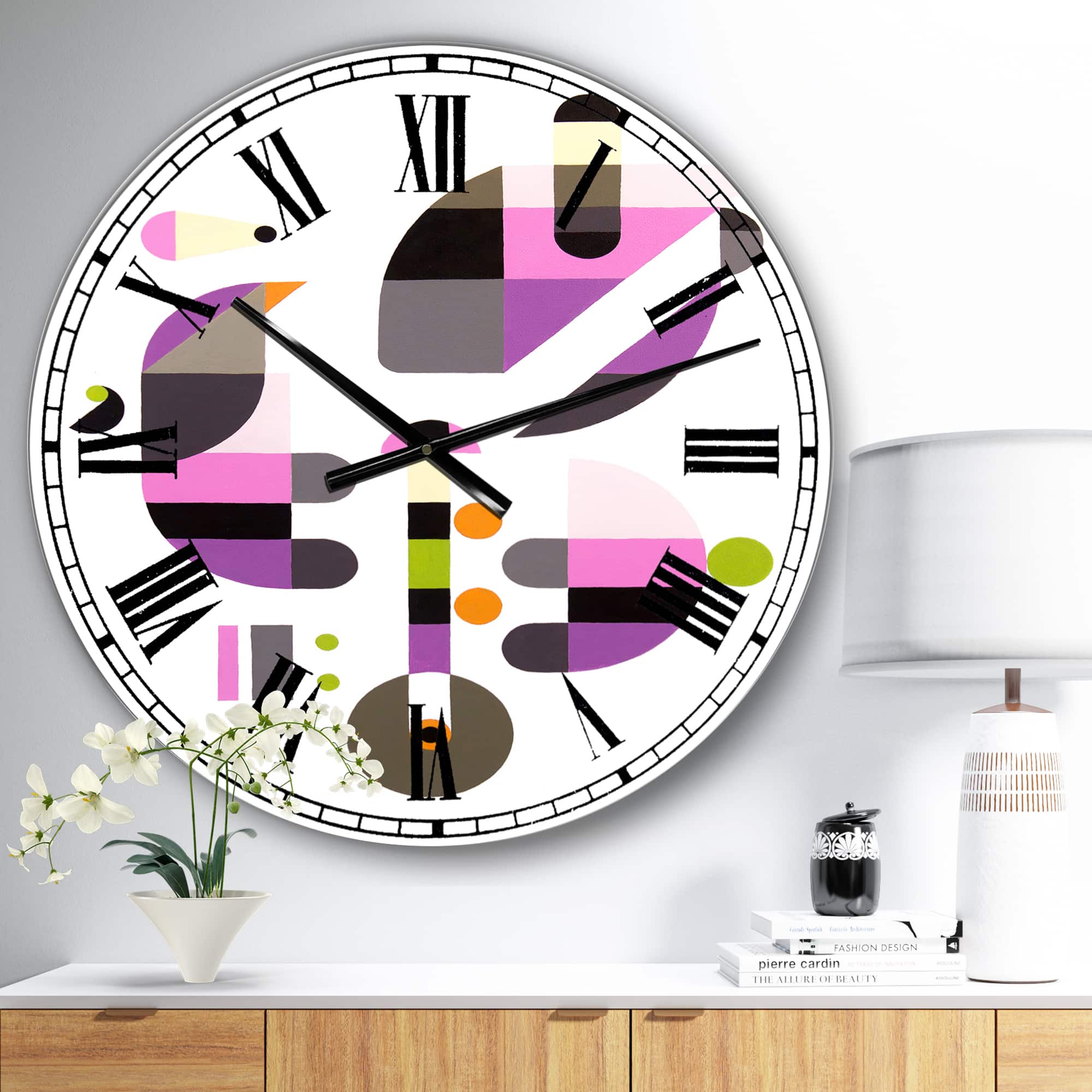 Designart 'Concerto For Birds Oversized Mid-Century Wall Clock