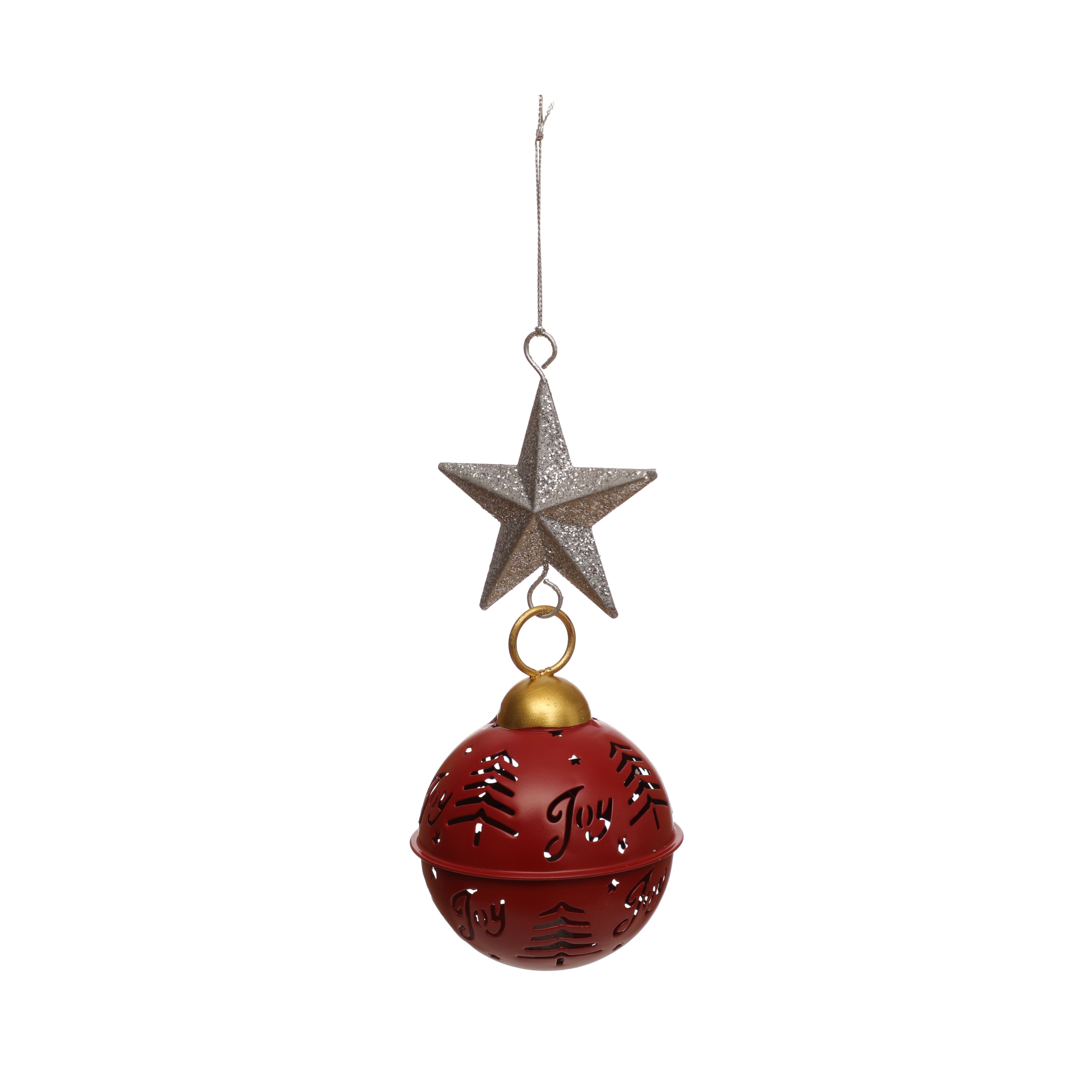 8&#x22; Red Jingle Bell &#x26; Silver Glitter Star Metal Ornament by Ashland&#xAE;