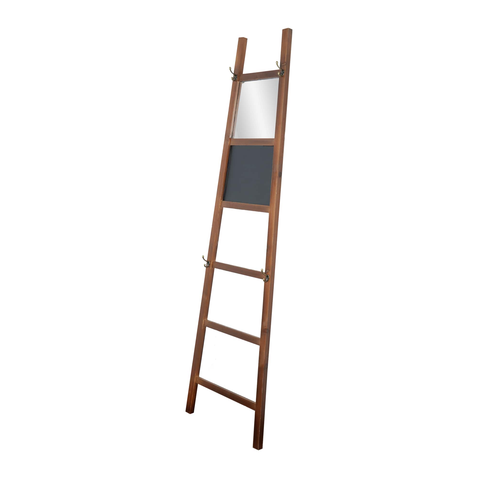Wood Decorative Ladder Mirror with Chalkboard &#x26; Hooks - 68&#x22;