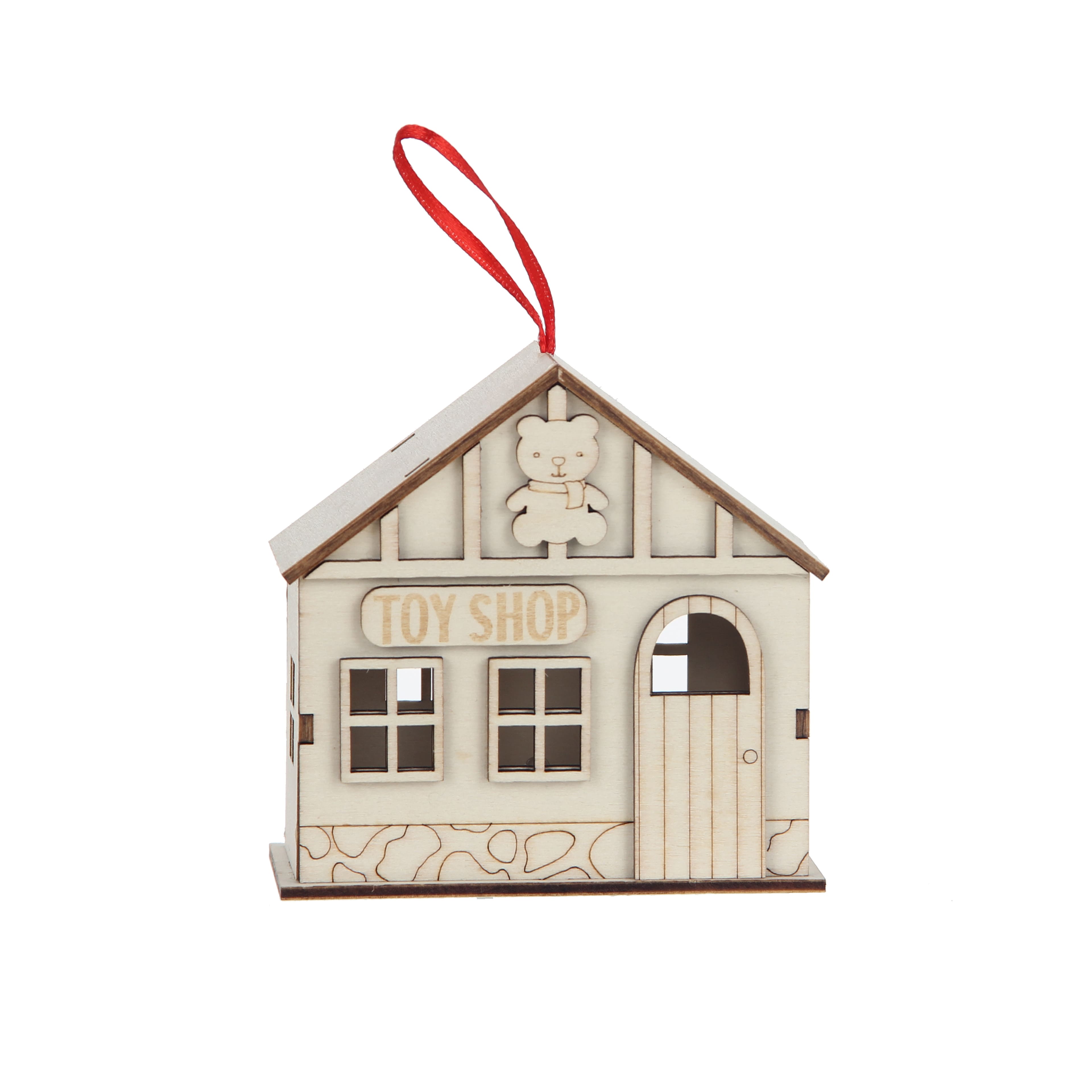 3.75&#x22; DIY LED Unfinished Plywood Toy Shop Village Ornament by Make Market&#xAE;