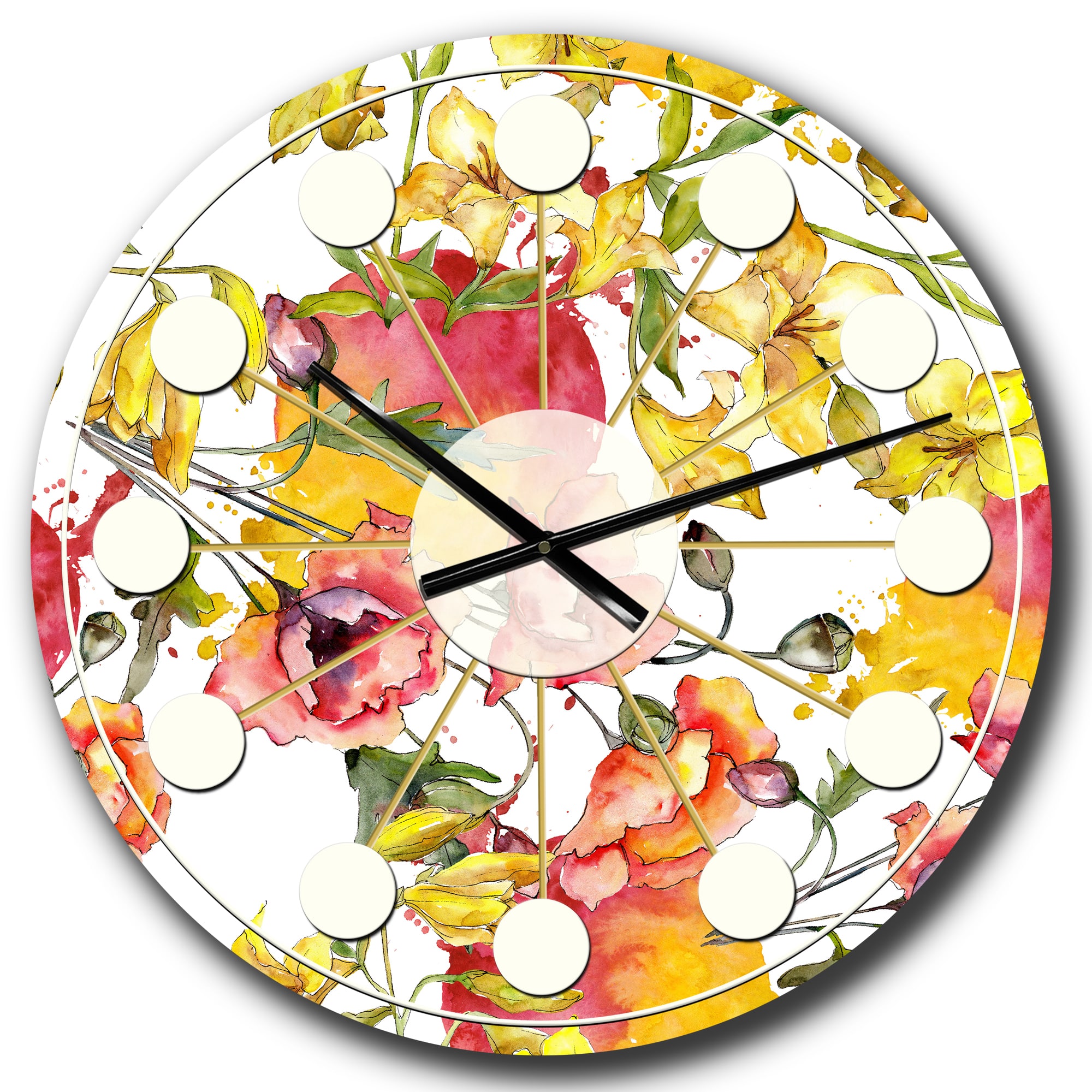 Designart &#x27;Retro Handdrawn Poppies Iv Mid-Century Modern Wall Clock