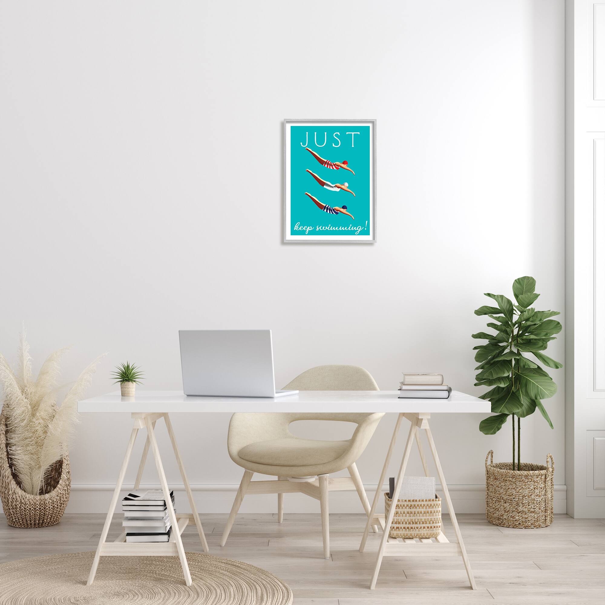 Stupell Industries Trio of Female Divers Just Keep Swimming Phrase in Gray Frame Wall Art