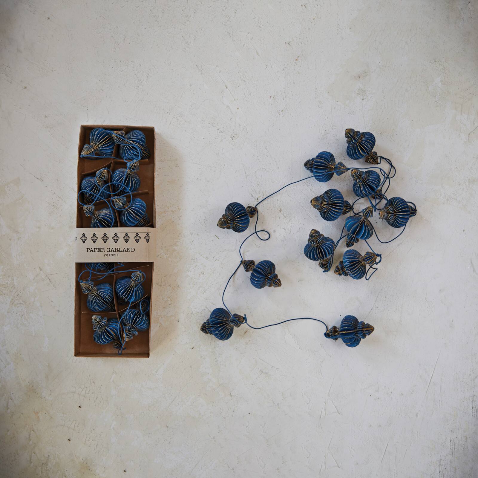 Hello Honey&#xAE; 6ft. Handmade Recycled Paper Honeycomb Finial with Gold Glitter Garland
