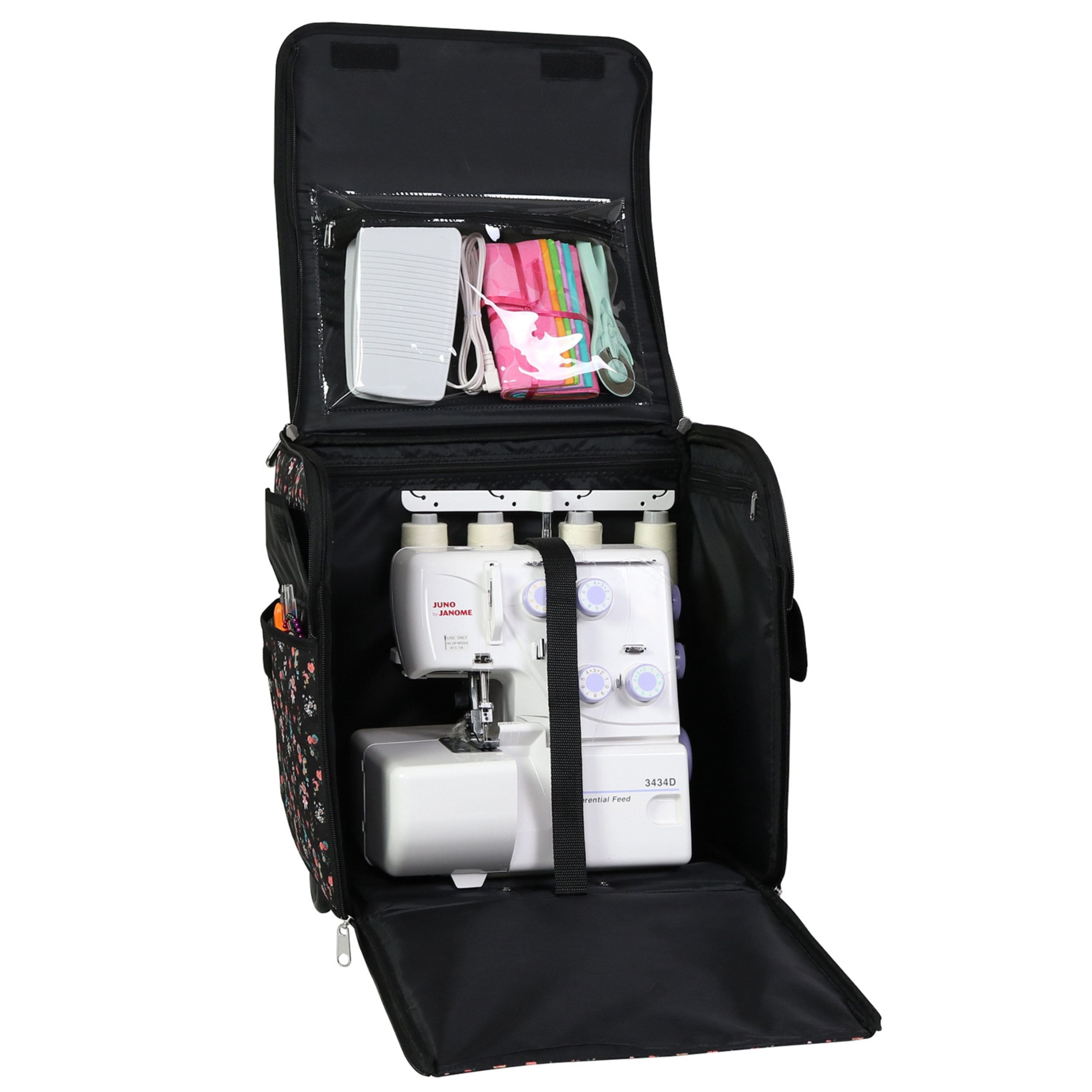 Everything Mary Black Floral Serger Machine Rolling Storage Case