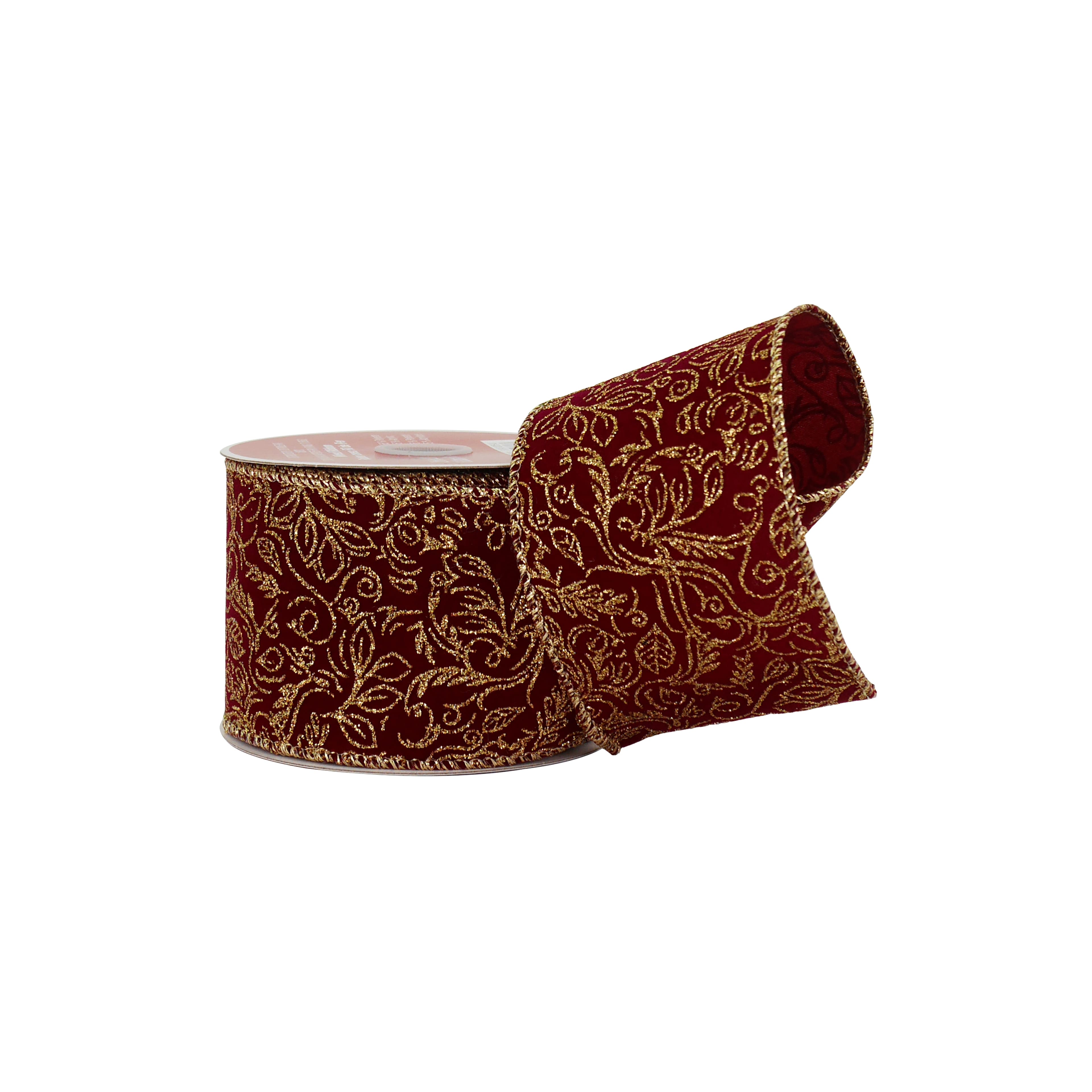 2.5&#x22; x 20ft. Burgundy &#x26; Gold Scroll Wired Ribbon by Celebrate It&#xAE;