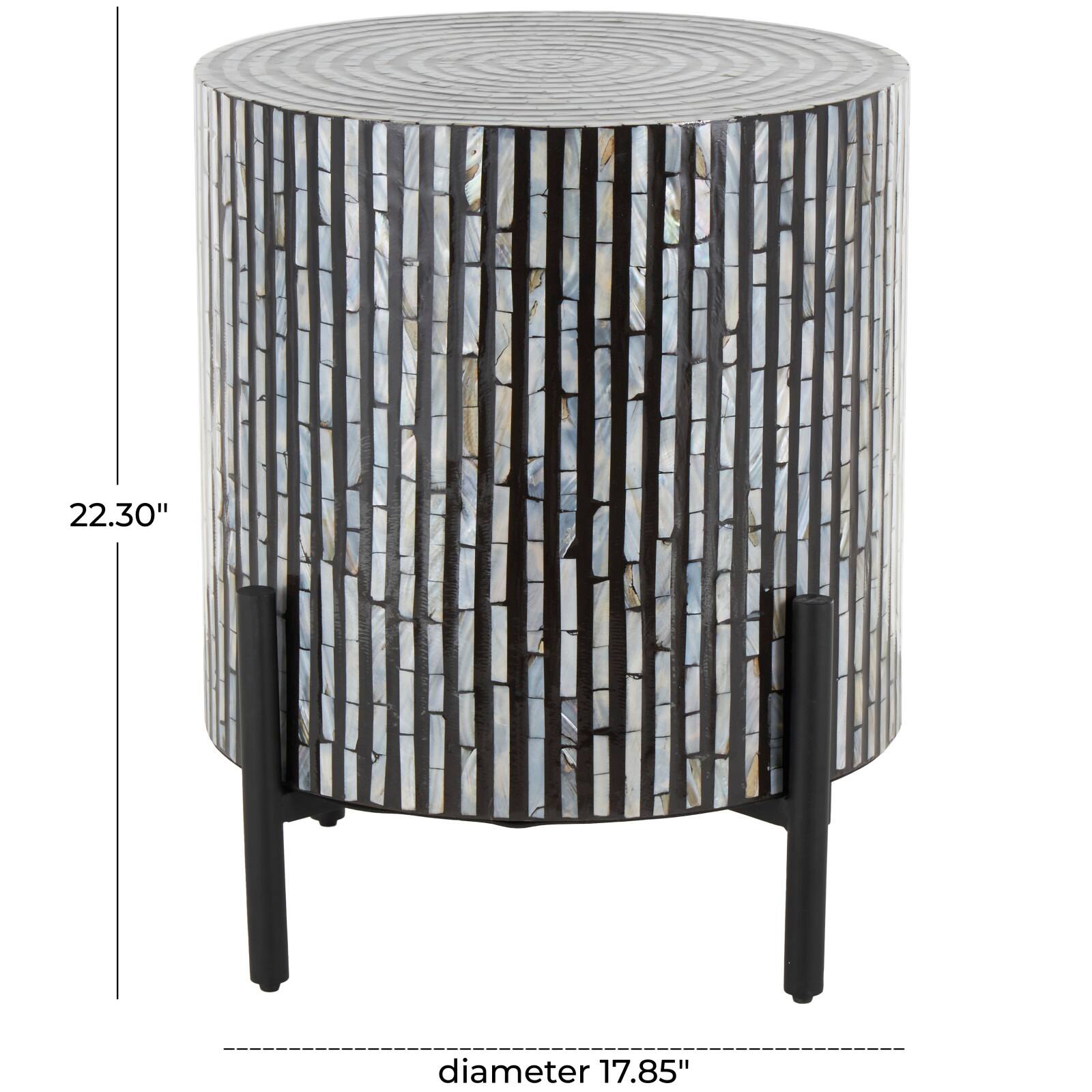 22" Mother of Pearl Shell Accent Table with Black Legs