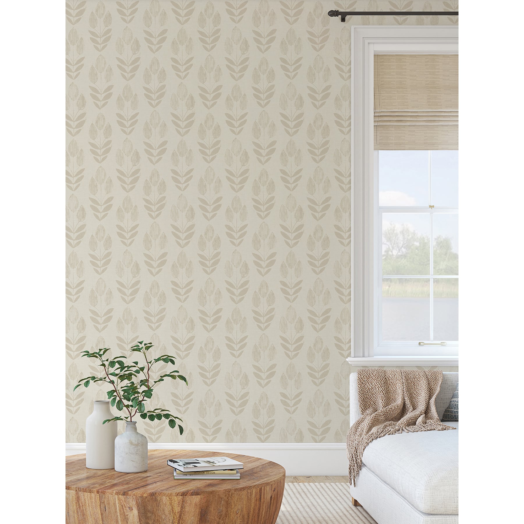 NuWallpaper Cream Folk Tulip Peel & Stick Wallpaper