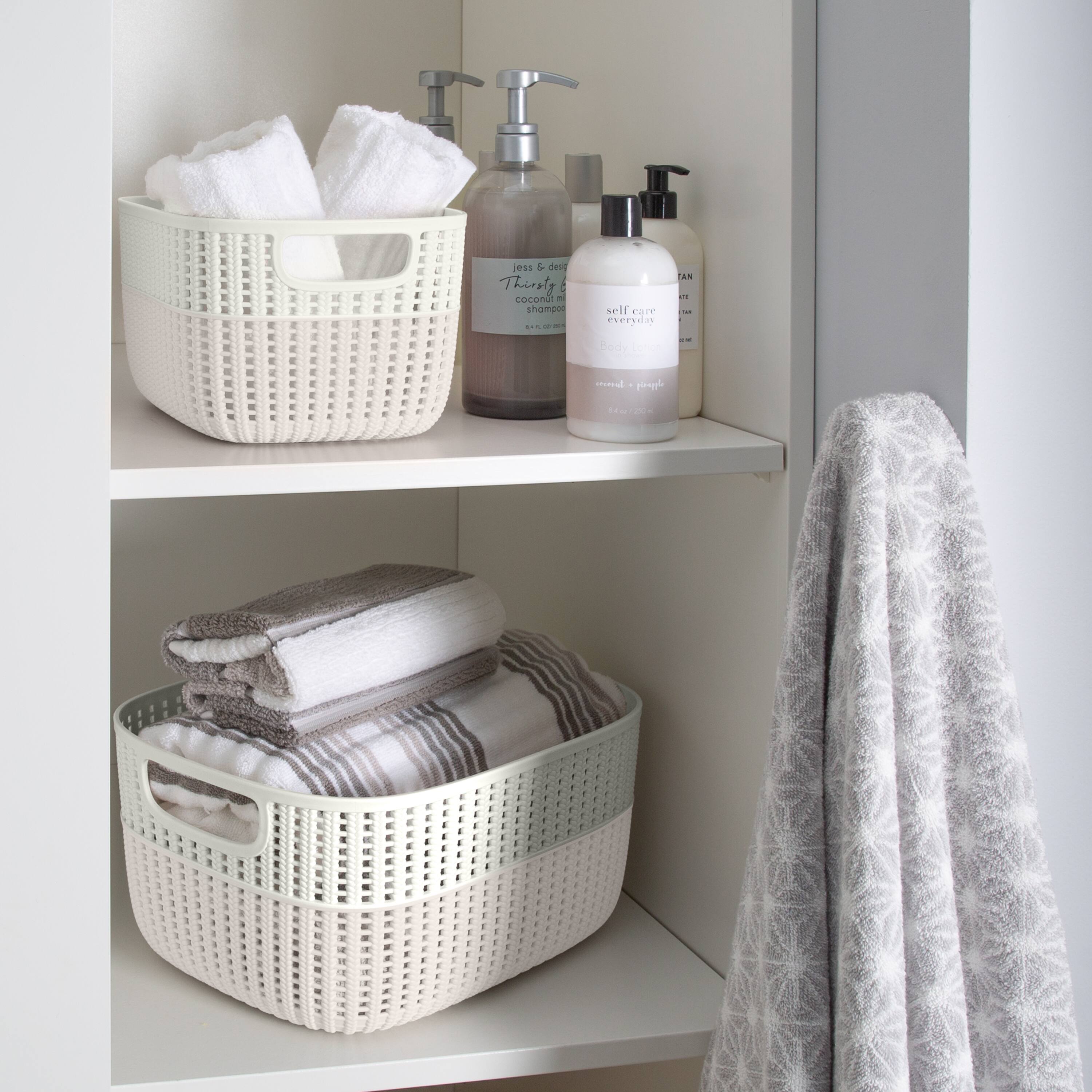 Simplify 15&#x22; Ivory &#x26; Beige Decorative Storage Basket