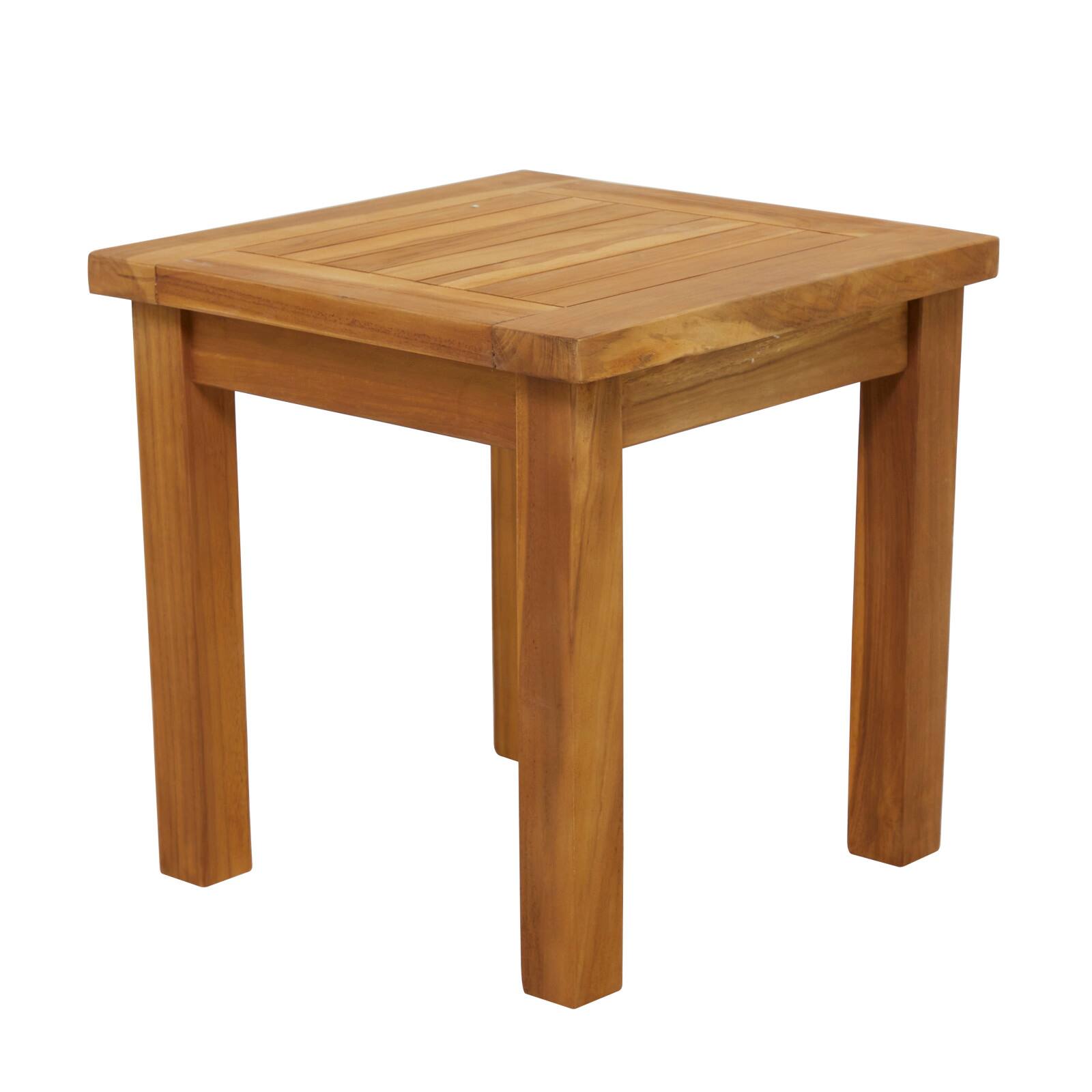19" Brown Teak Wood Slatted Outdoor Accent Table