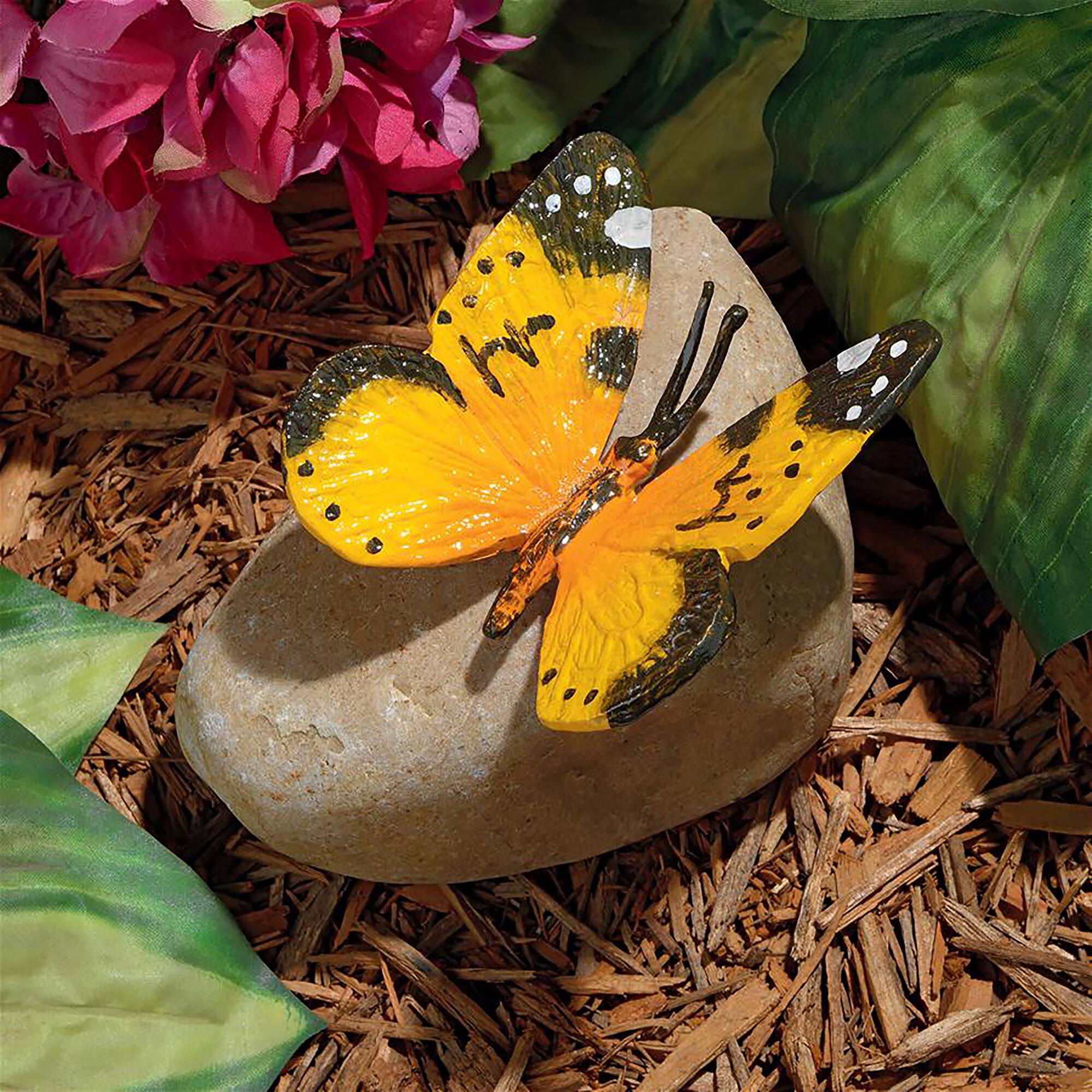 Design Toscano 6&#x22; Yellow Mocker Swallowtail Butterfly on Rock Statue