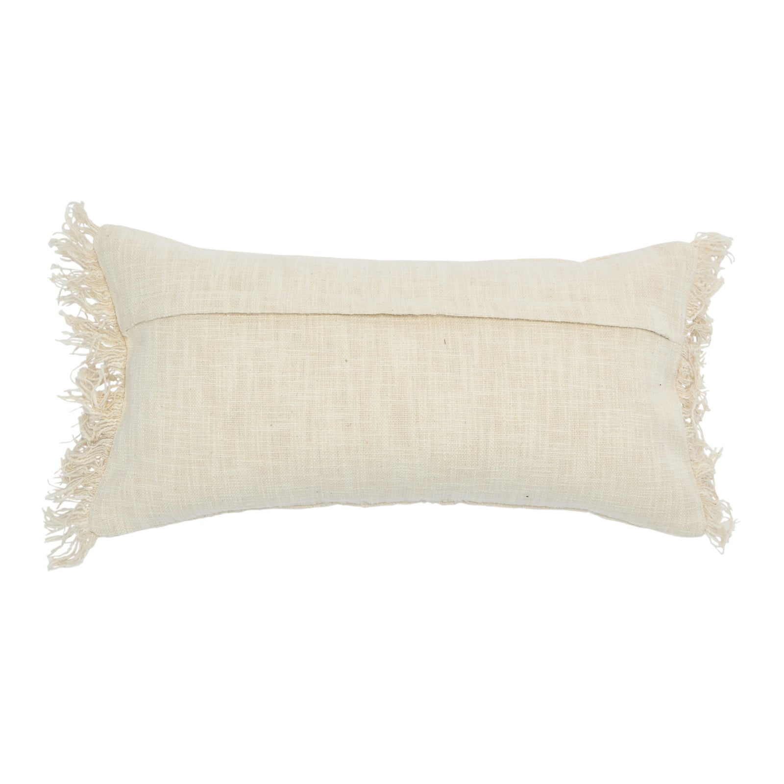 24&#x27;&#x27; Embroidered Cotton Lumbar Pillow with Fringe