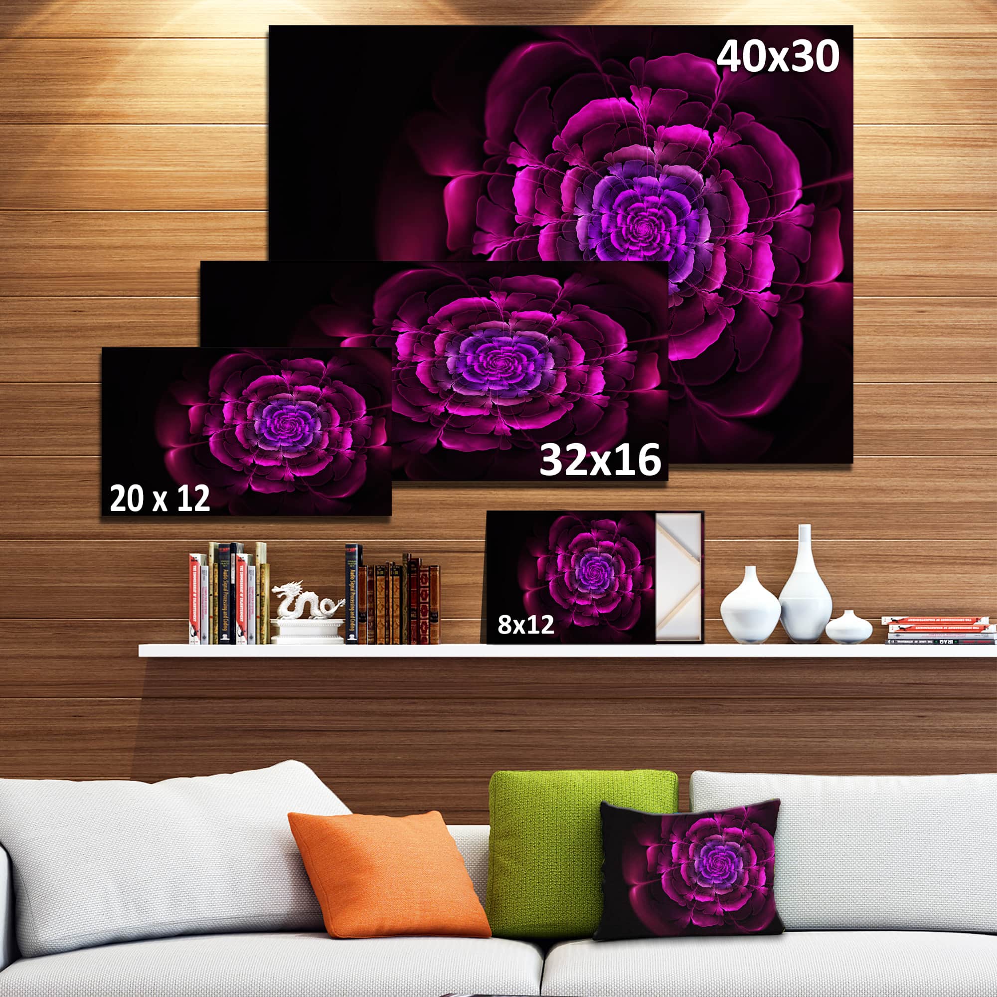 Designart - Fractal Purple Rose in Dark - Floral Canvas Art print