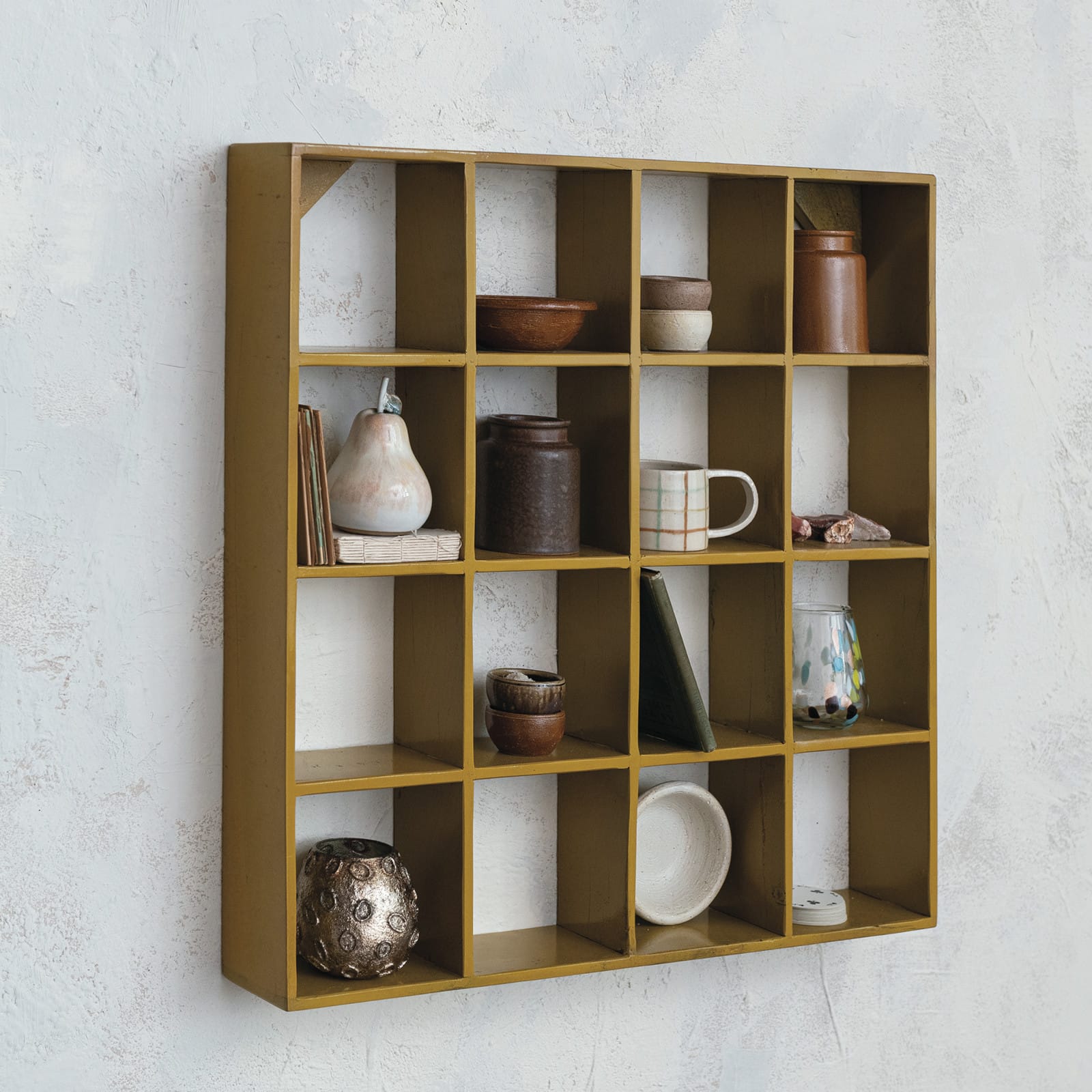 Hello Honey 27.5" Mustard Square Reclaimed Wood & Metal Wall Shelf