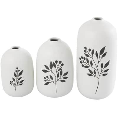White Ceramic Vase with Black Leaf & Berry Prints Set | Michaels
