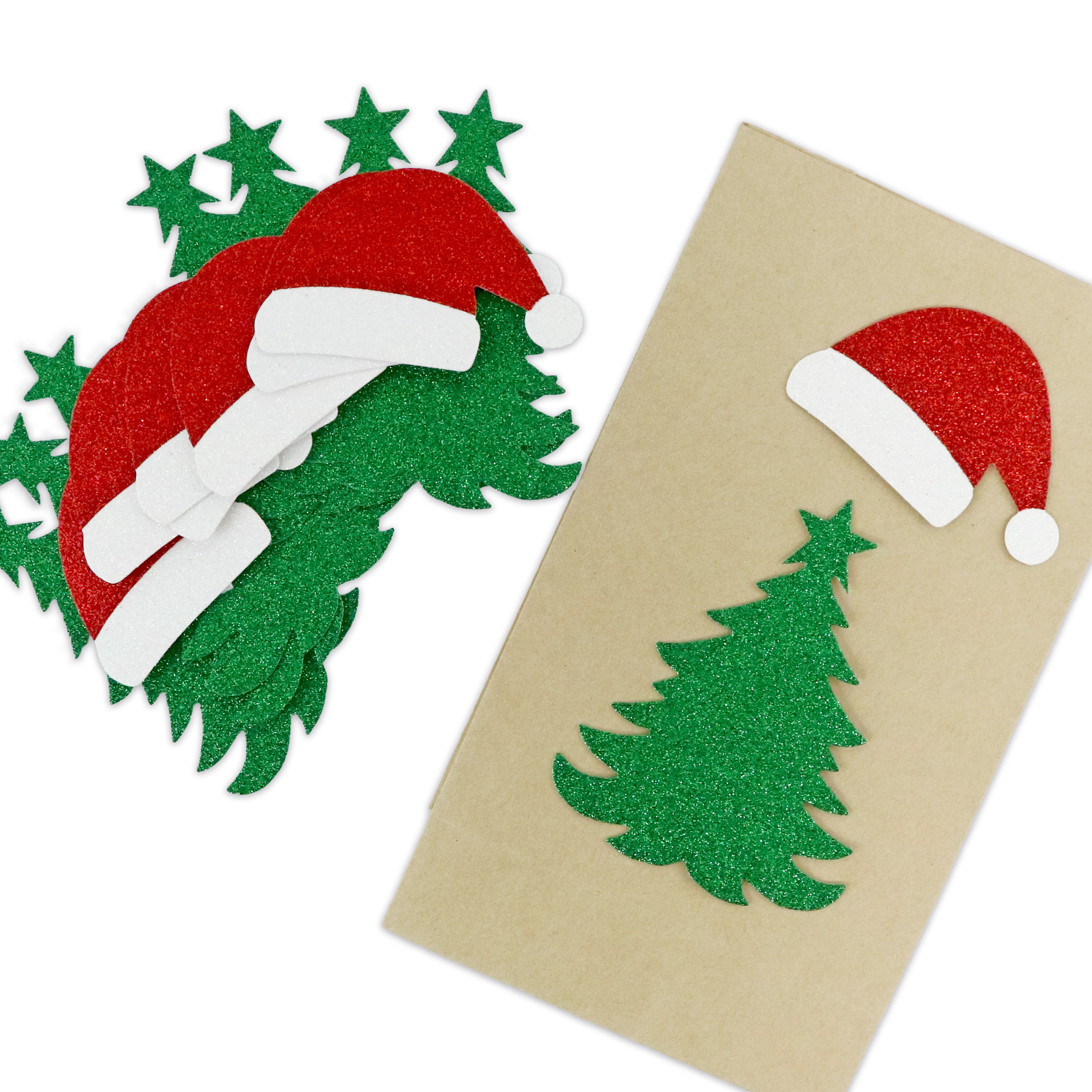 Glitter Christmas Tree &#x26; Santa&#x27;s Hat Die Cut Stickers by Recollections&#x2122;