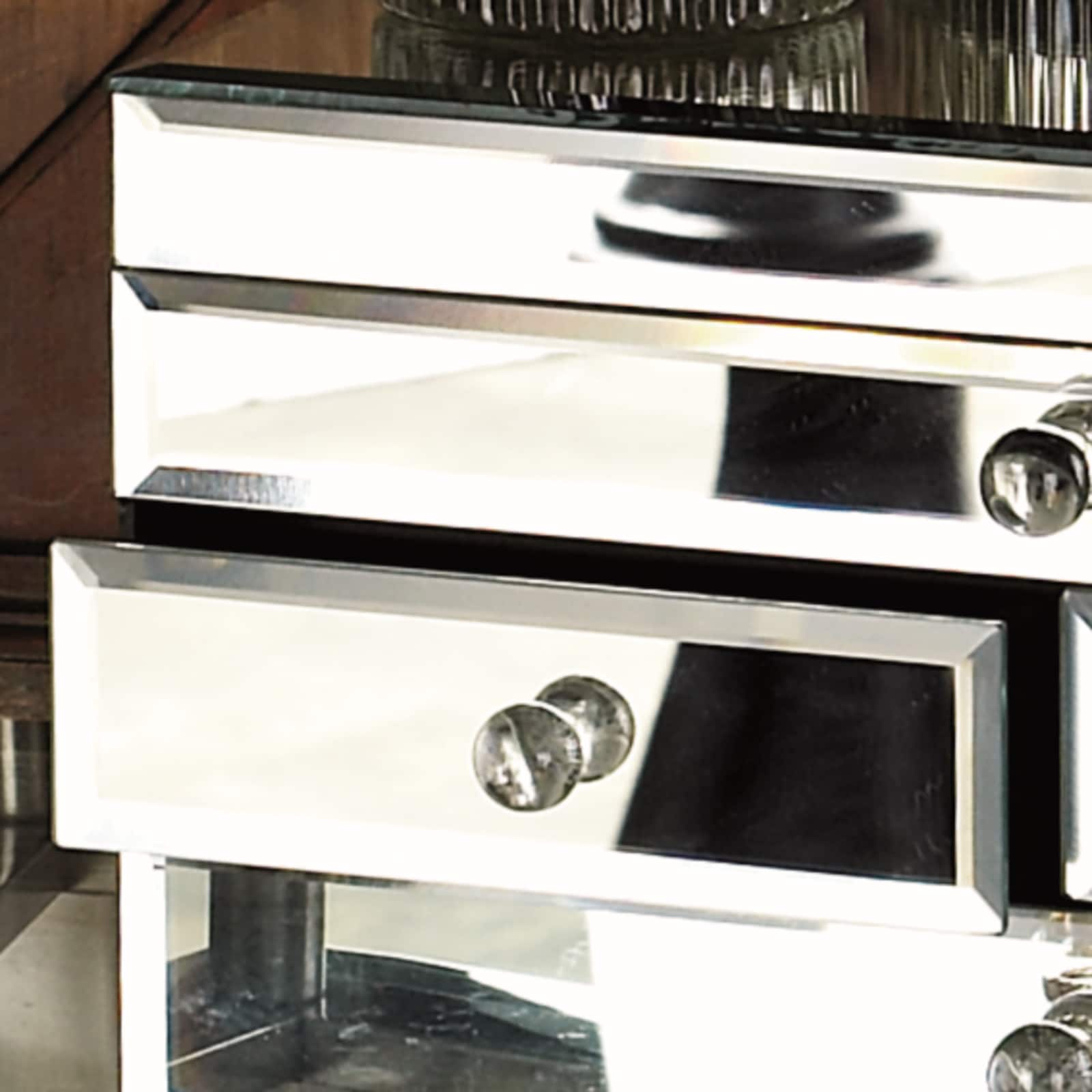 Silver Mirror and Wood Glam Jewelry Box, 6&#x22; x 11&#x22; x 9&#x22;