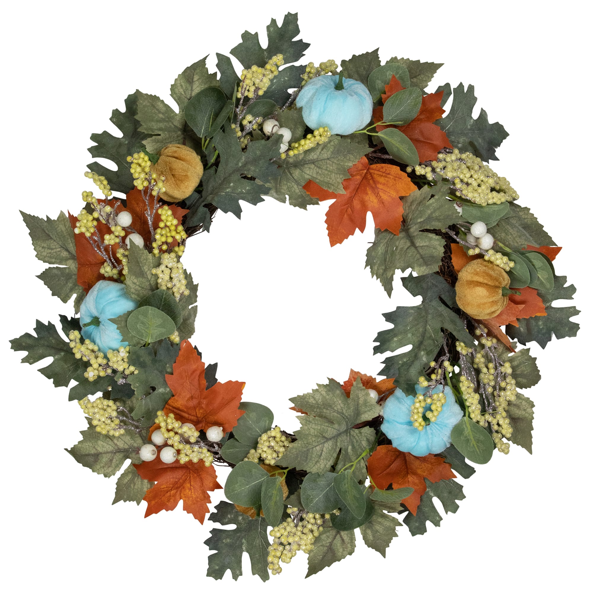 22&#x22; Green &#x26; Orange Foliage &#x26; Gourds Thanksgiving Artificial Wreath