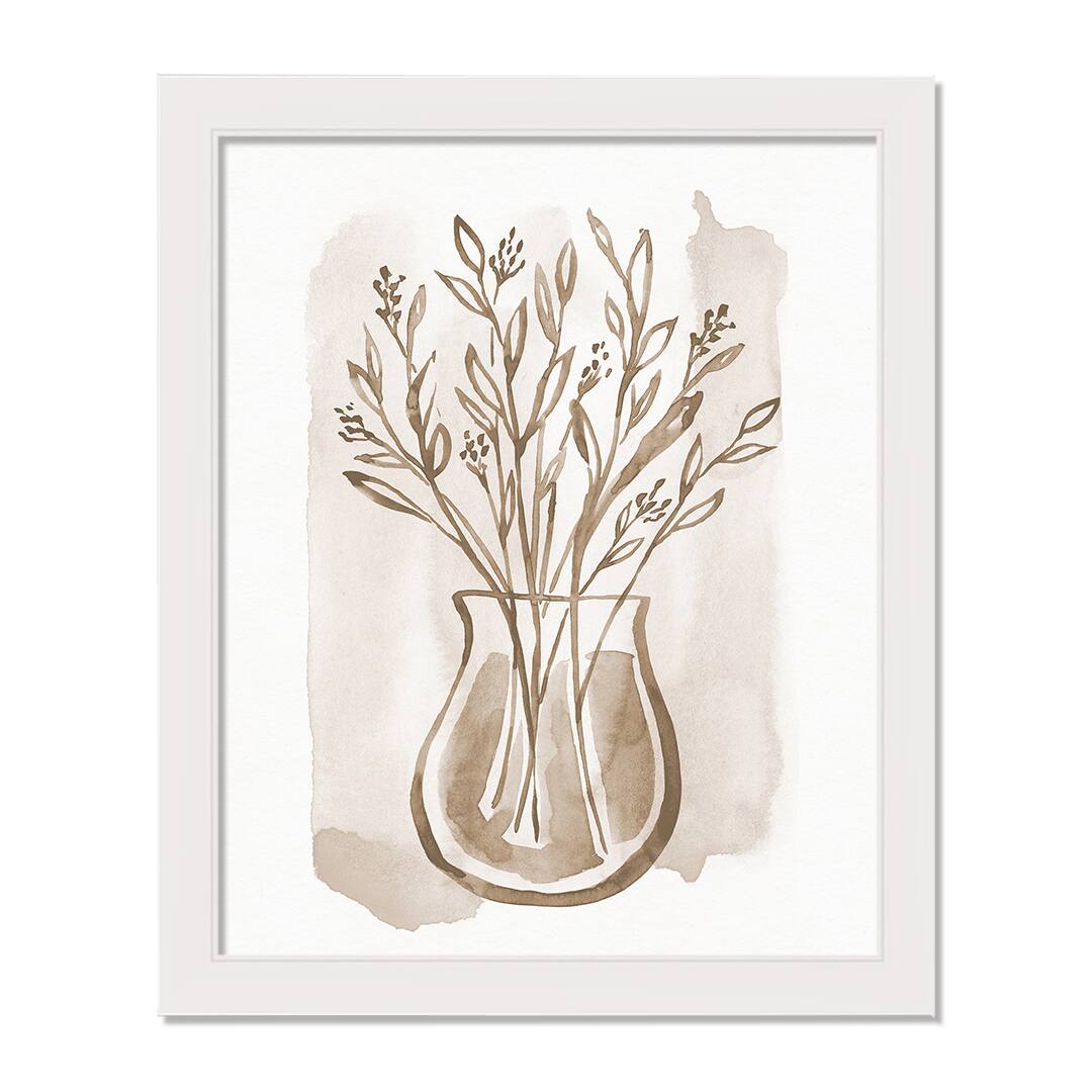 Flowing Floral Vase White Framed Print Under Plexiglass