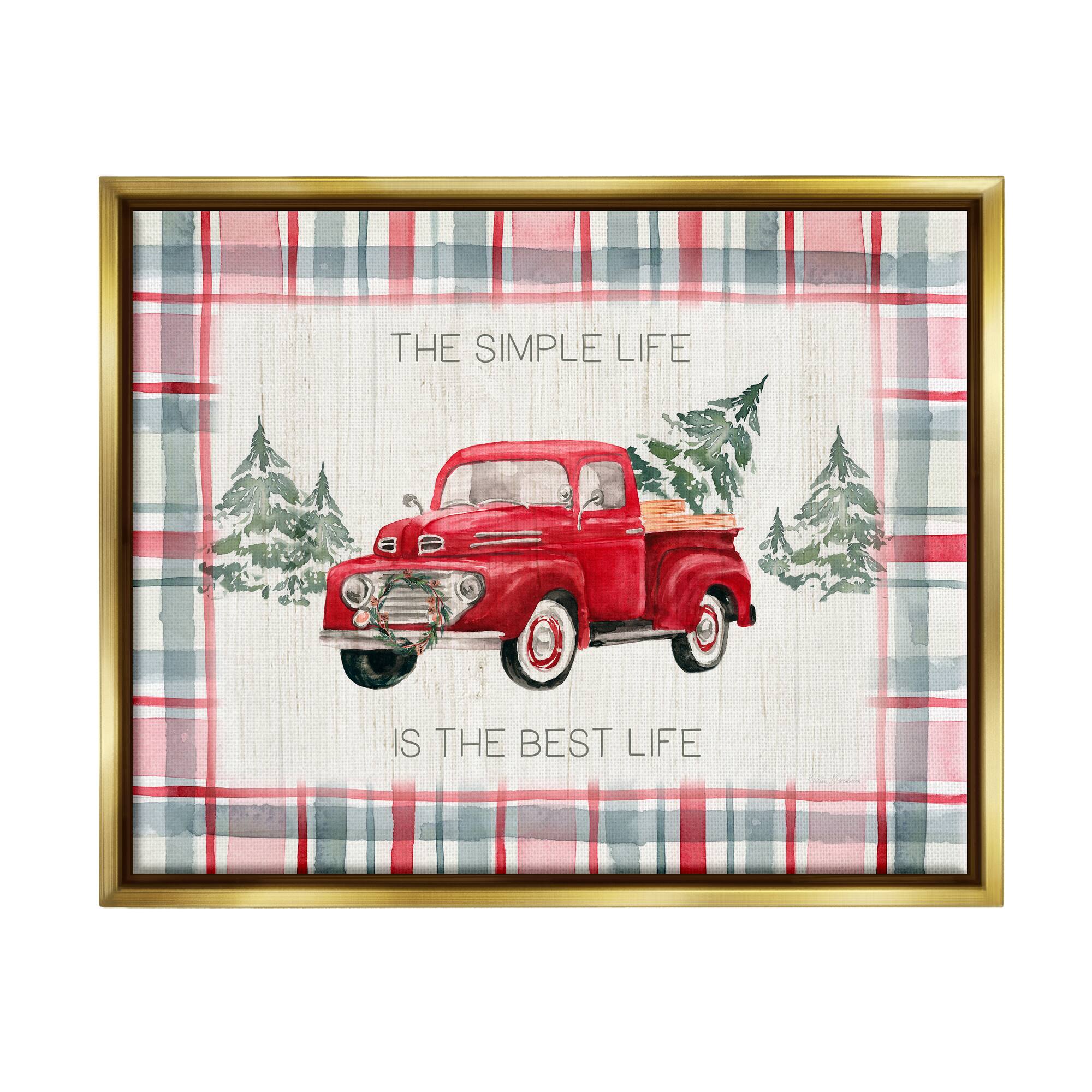 Stupell Industries Simple Life Is Best Plaid Truck Framed Floater Canvas Wall Art