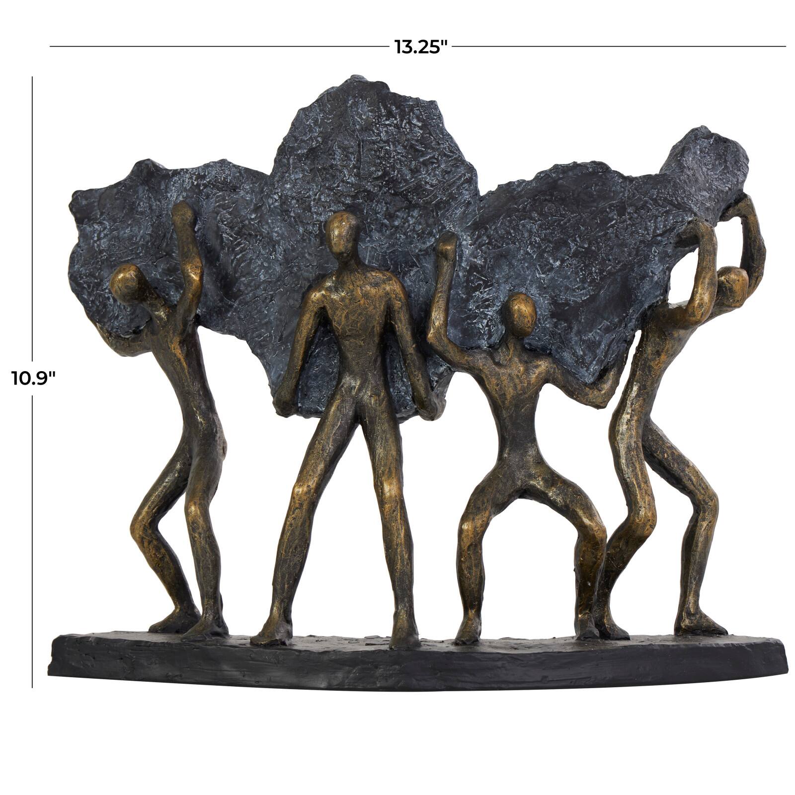 13" Bronze People Carrying Stone Sculpture