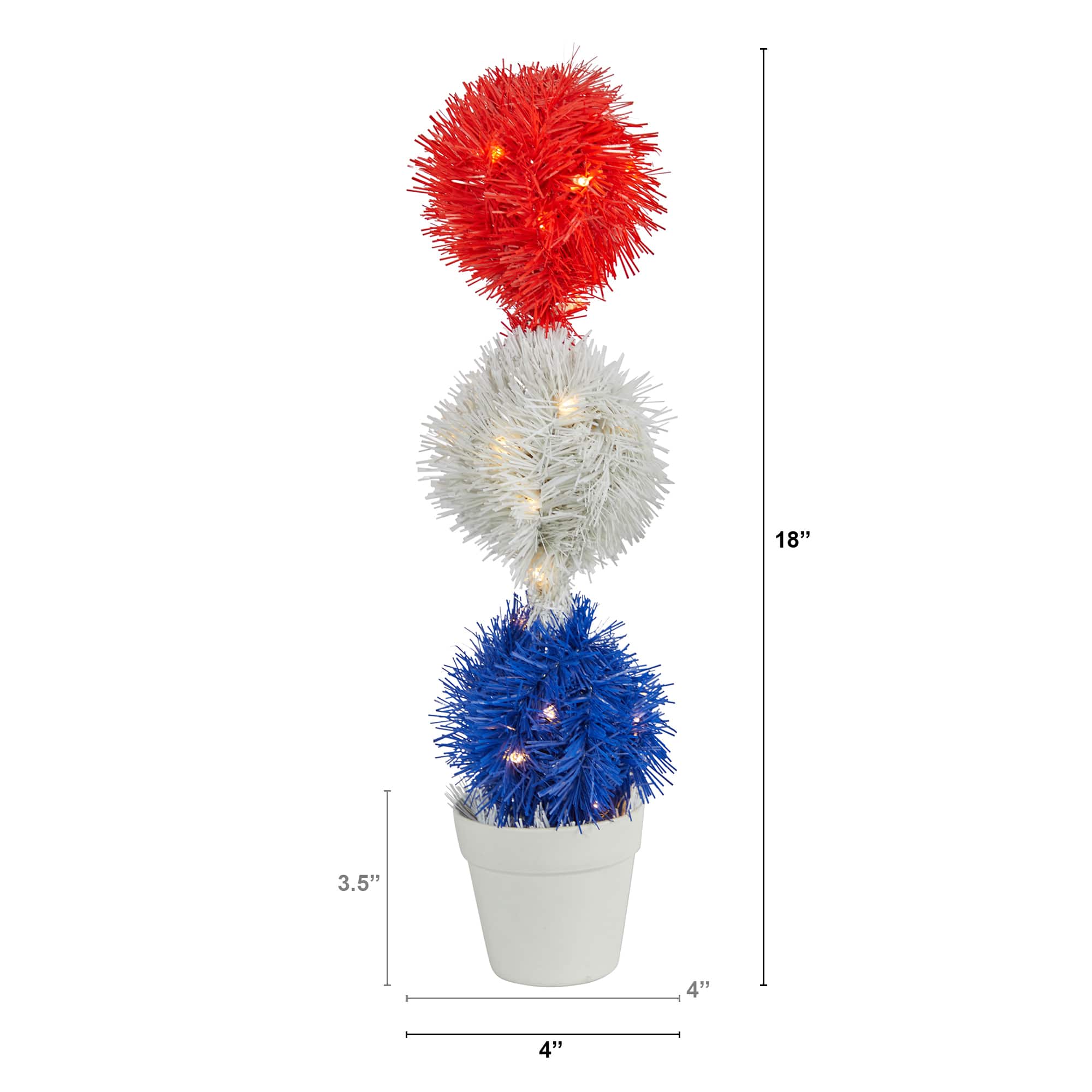 18&#x22; Red, White &#x26; Blue Americana Topiary Plant with 35 Warm LED Lights
